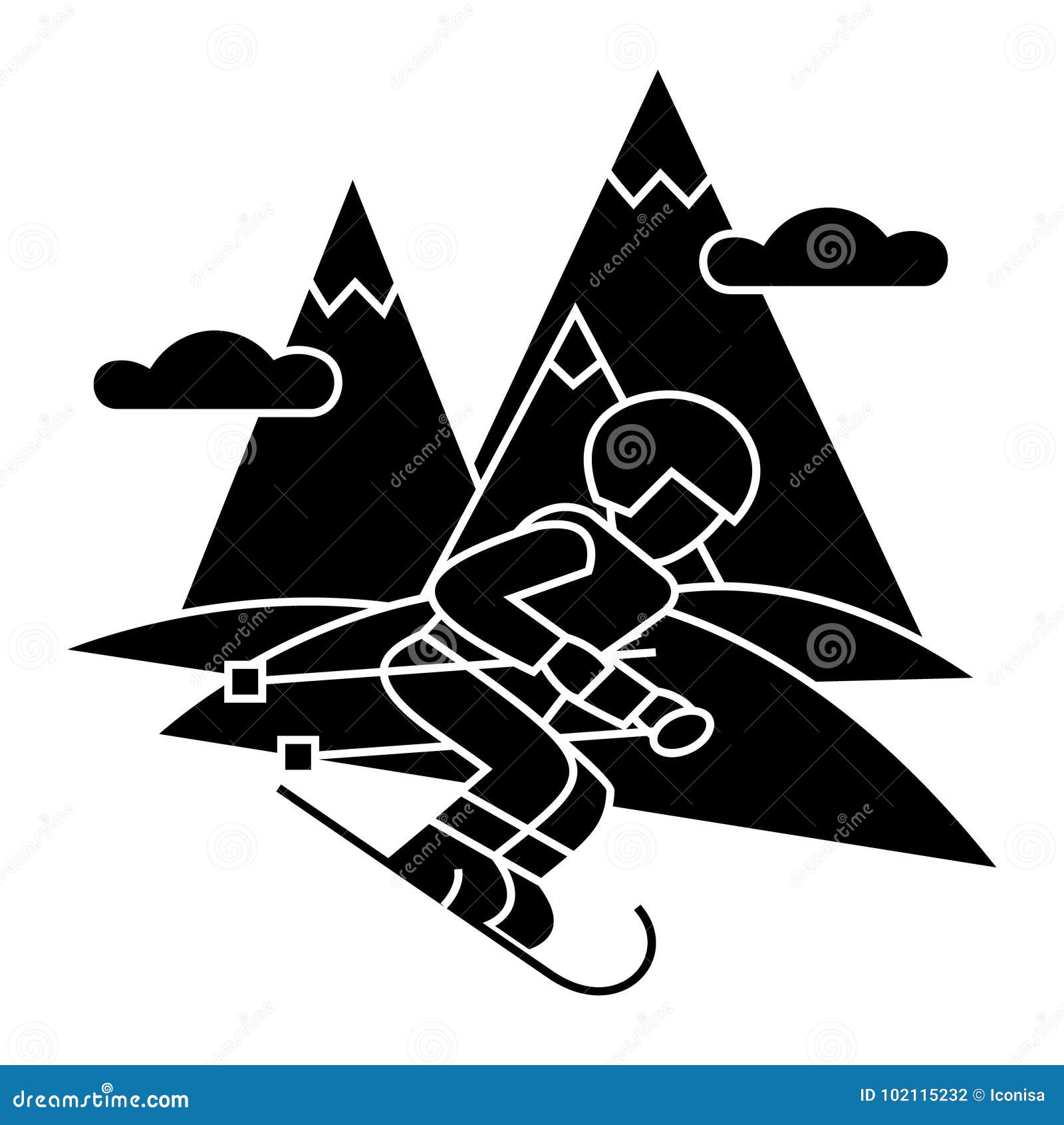 Travel Winter, Skier Skiing High Mountains Icon, Vector Illustration ...