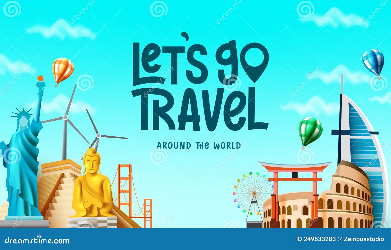 Travel Worldwide Vector Background Design. Let`s Go Travel Around the ...