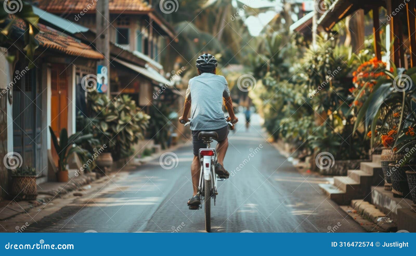 a traveler riding through a quaint village on a bicycle fully immersing themselves in the local culture during a sober
