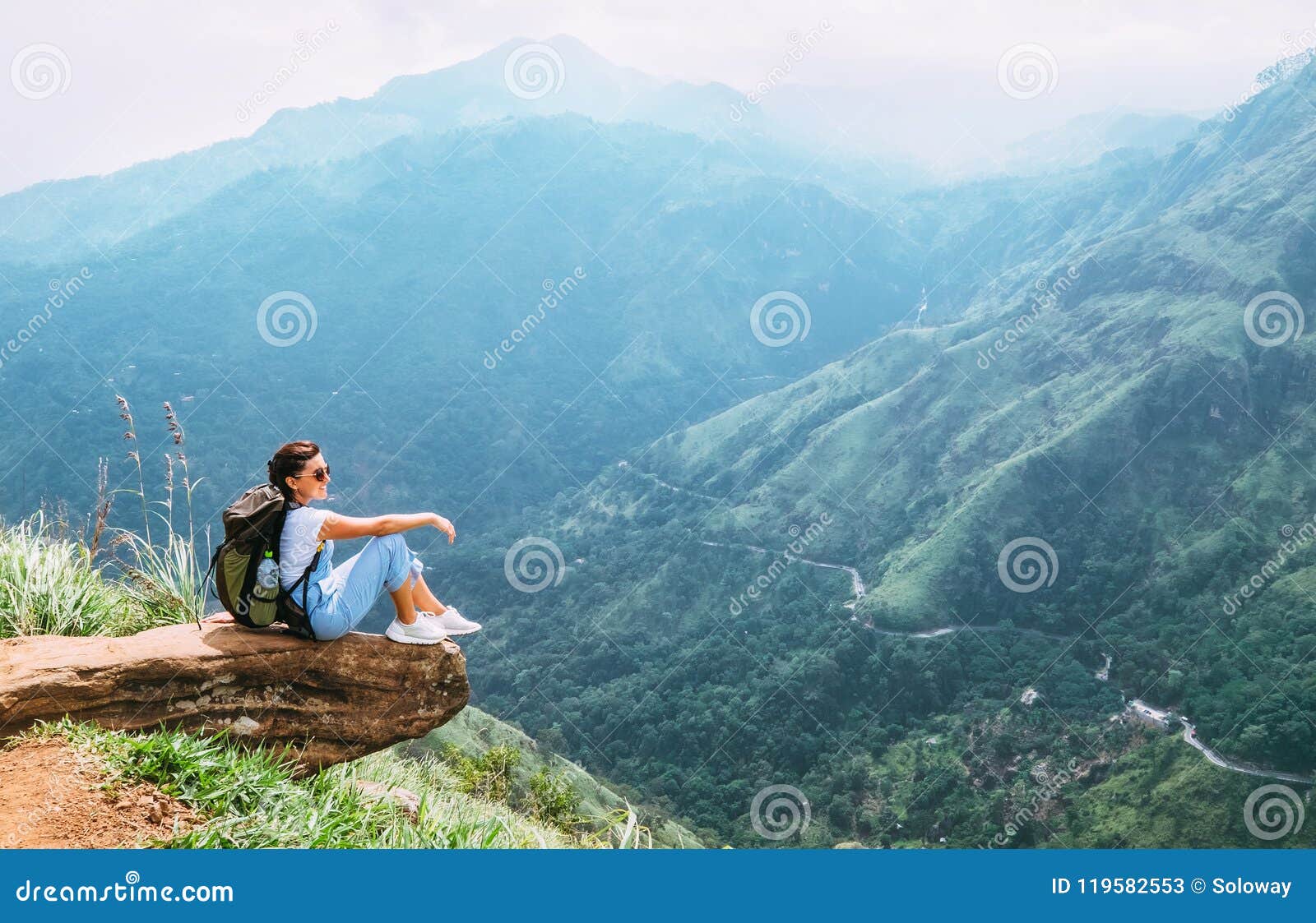 traveler woman enjoy with mountains landscape. travel concept va