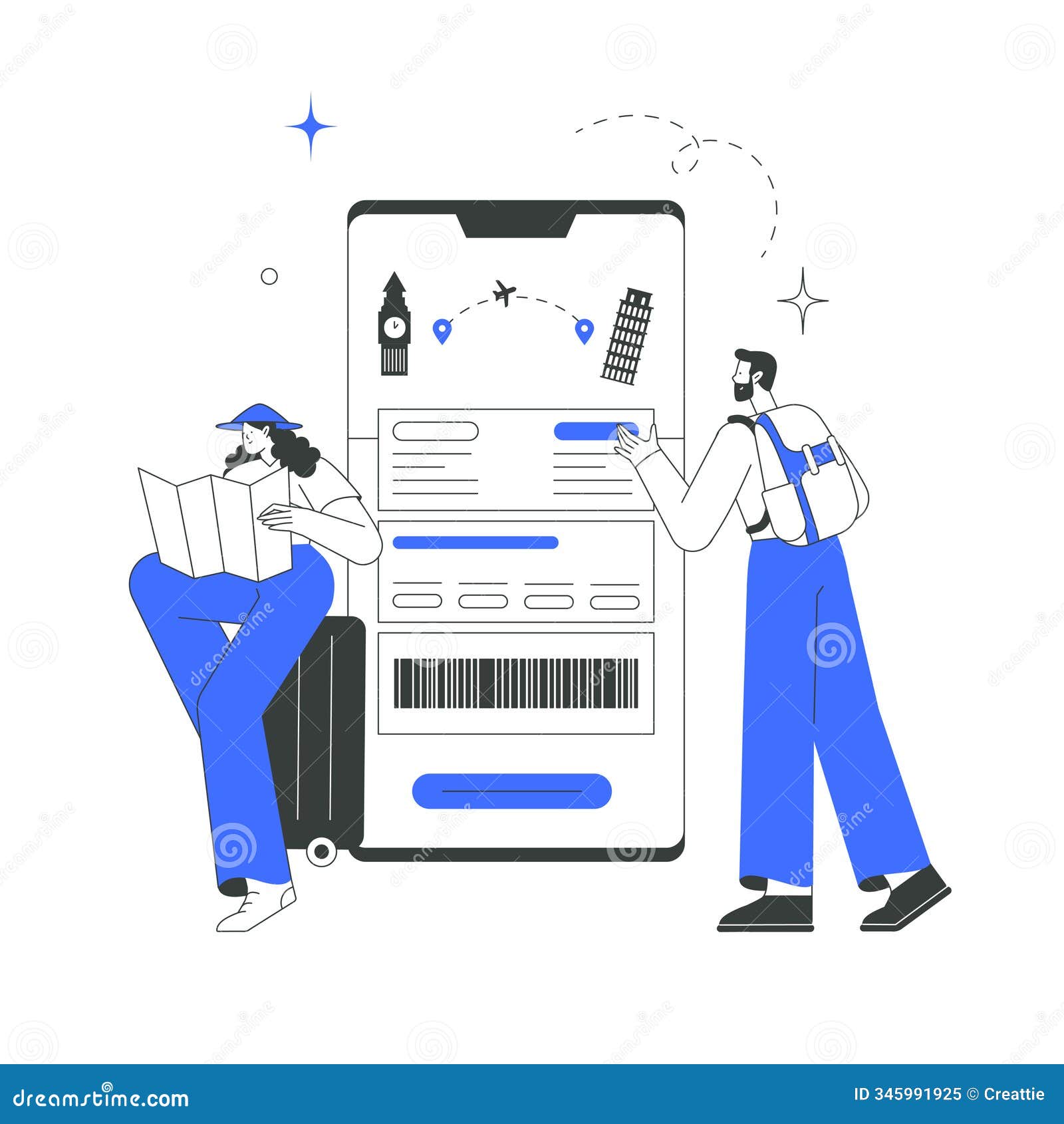 travelers checking digital itinerary on mobile app in flat   izing travel planning, digital