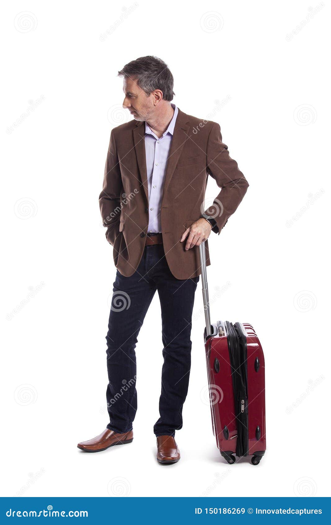 Traveling Businessman Waiting with Luggage Stock Image - Image of ...