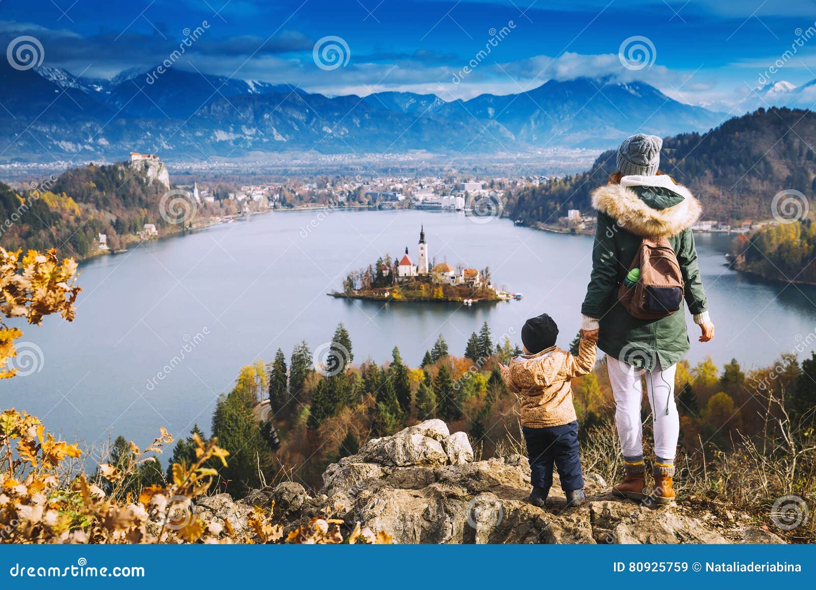Traveling Family Looking On Bled Lake Slovenia Europe Stock Image Image Of Casual Looking