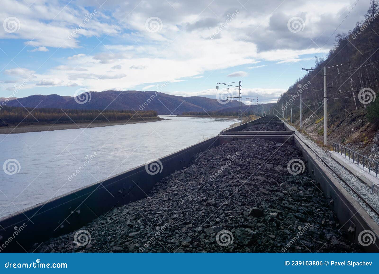 traveling on a freight train with coal along the baikal-amur mainline