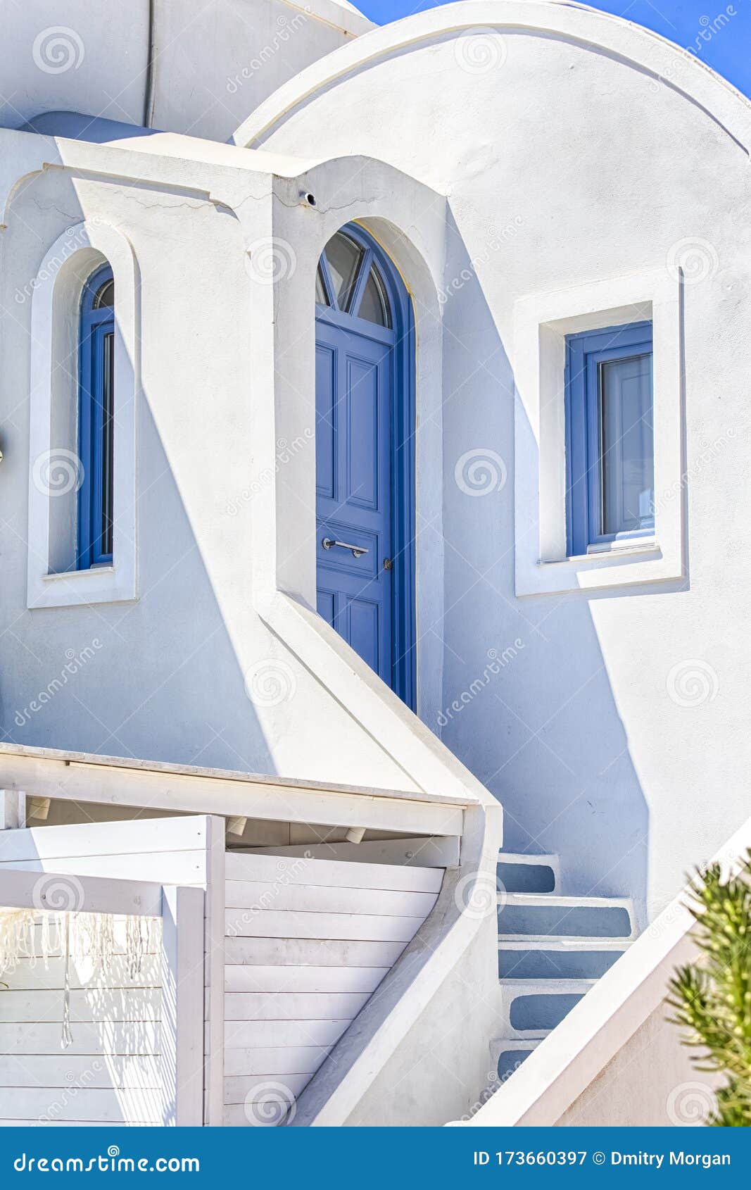 Traditional white architecture and door overlooking the