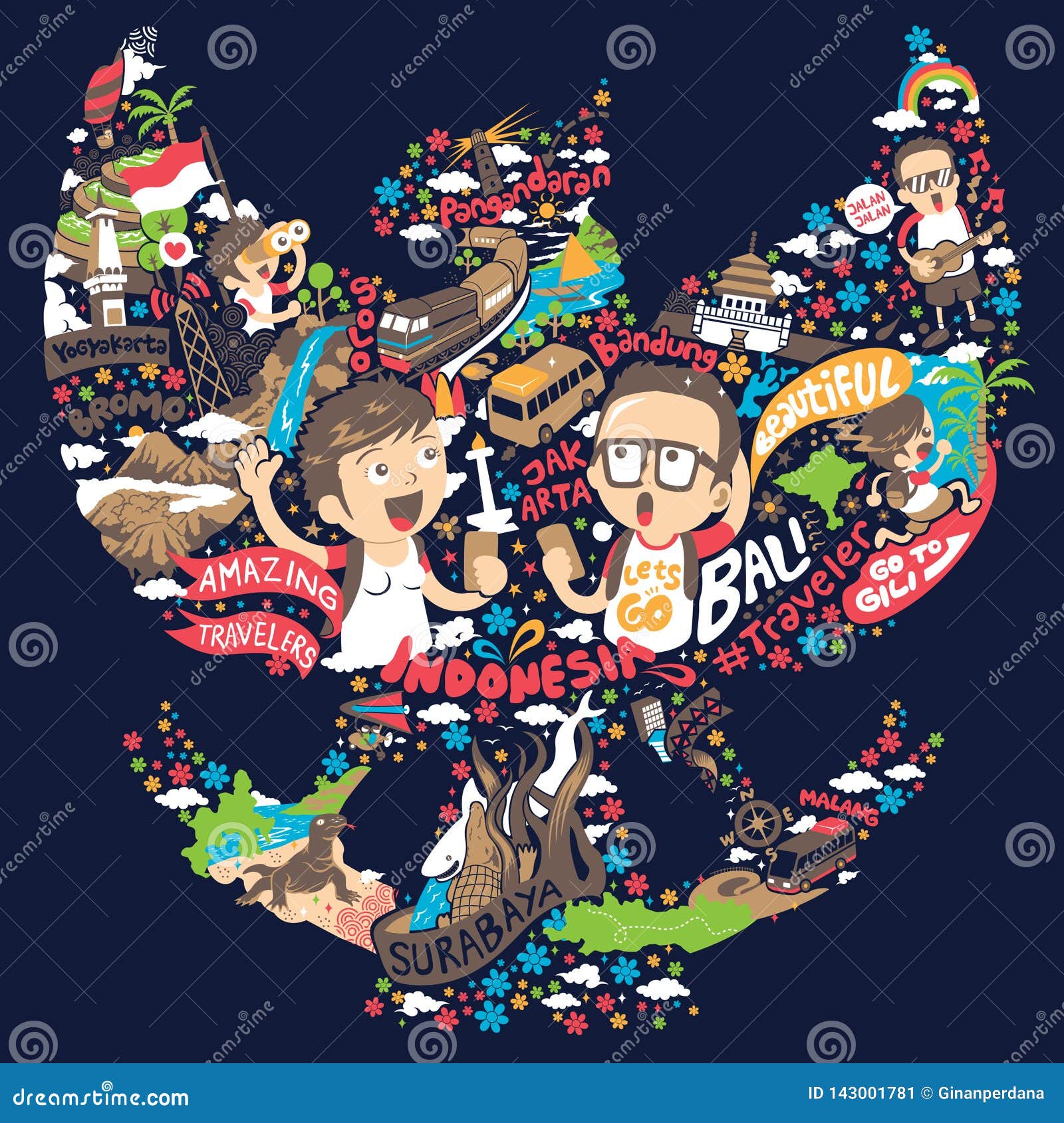Traveling To Indonesia In Garuda Shape Illustration Stock Vector Illustration Of Holiday Icon 143001781