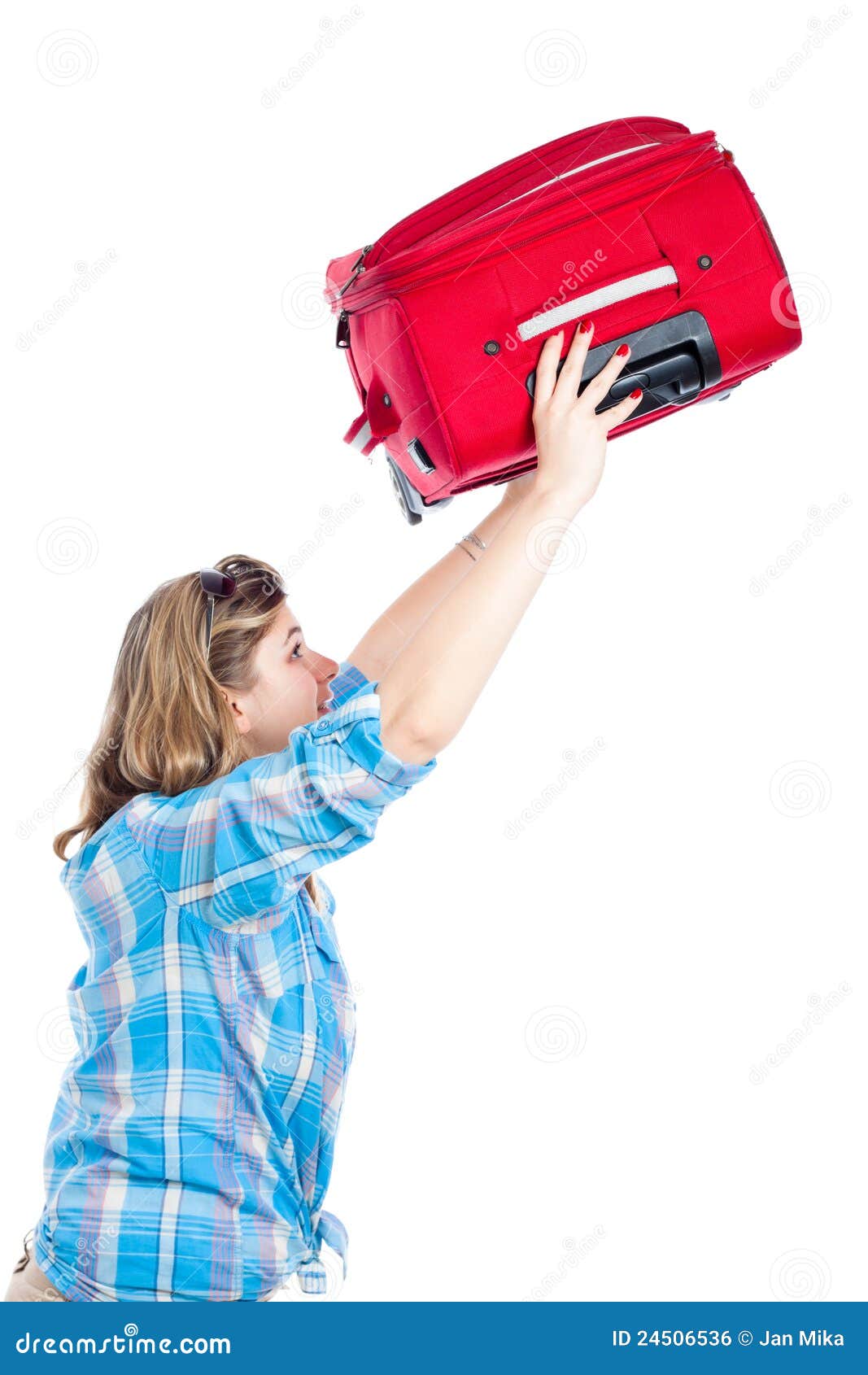 Traveller Woman Lifting Luggage Stock Photo Image 24506536