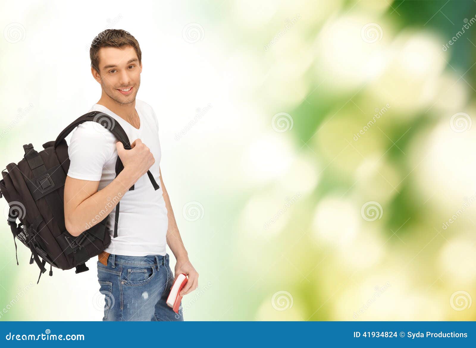 travelling student with backpack and book