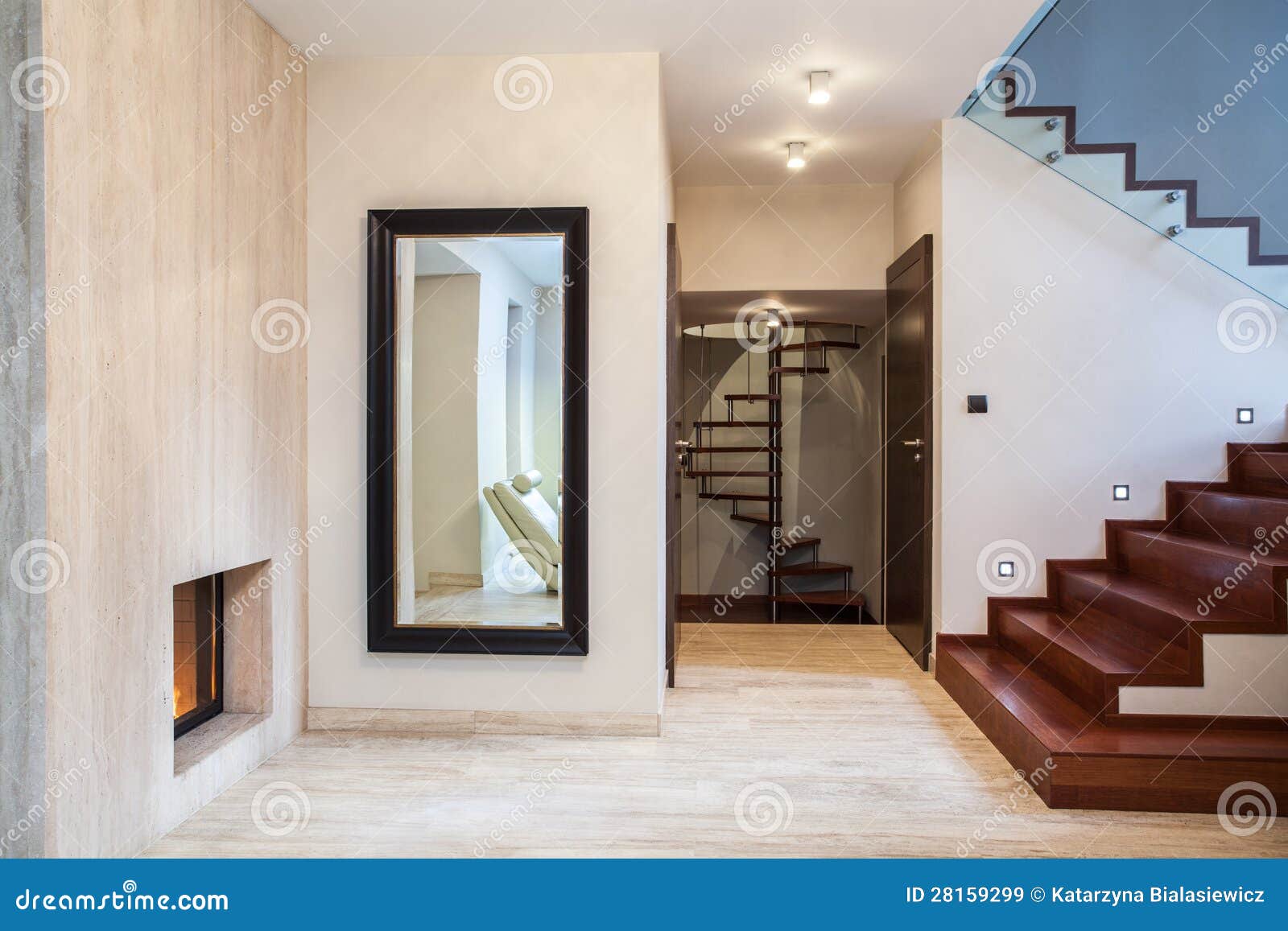 Travertine House Mirror and Stairs Stock Image Image of house