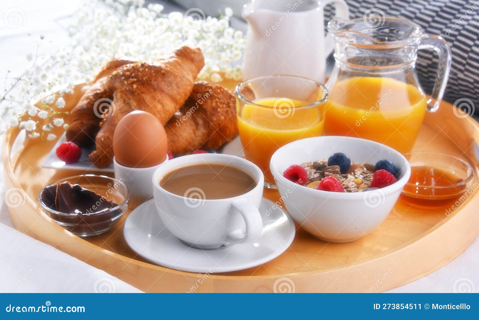 A Tray with Breakfast on a Bed in a Hotel Room Stock Image Image of plate, breakfast 273854511