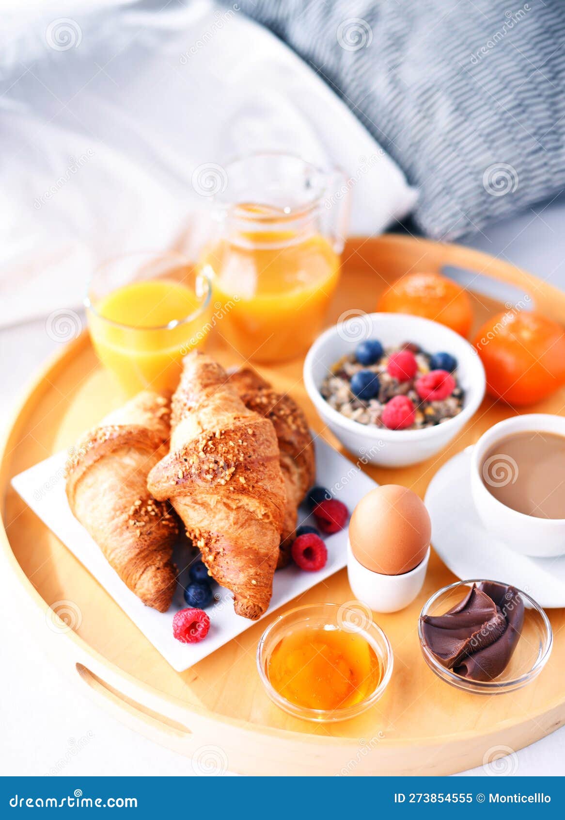 A Tray with Breakfast on a Bed in a Hotel Room Stock Image Image of hotel, milk 273854555