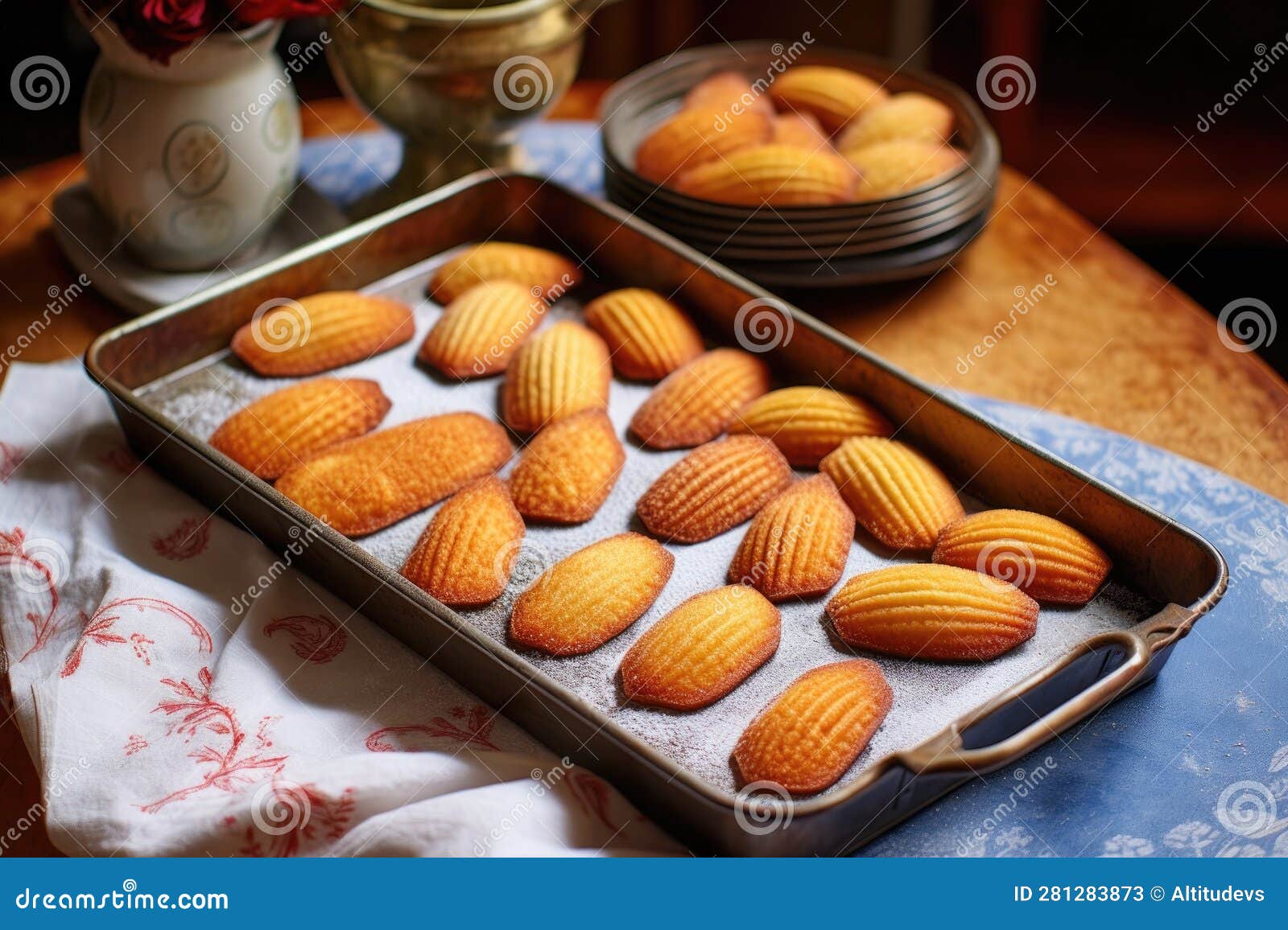 A Tray of Freshly Baked Madeleines Cooling Off Stock Illustration