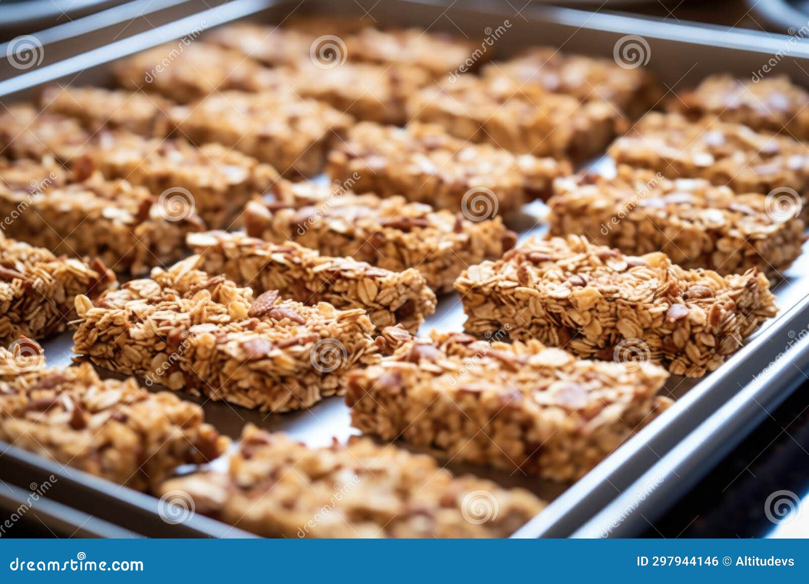 A Tray of Freshly Made Granola Bars, Ready for Packaging Stock Photo