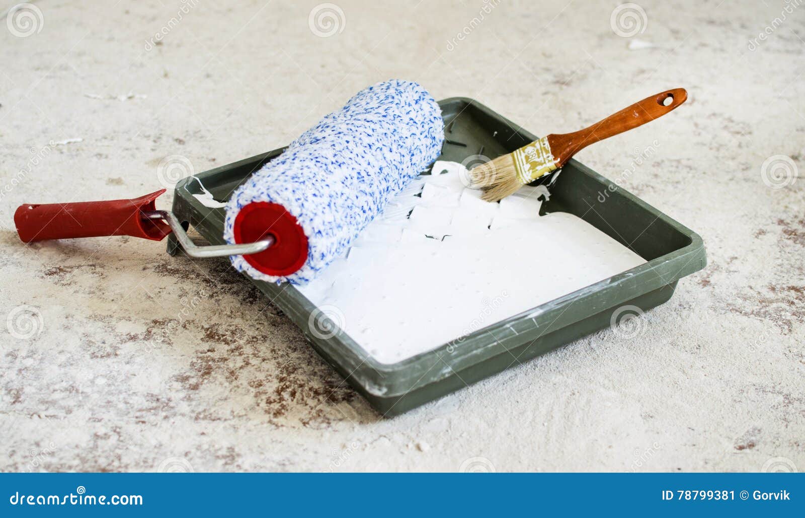 Tray with Paint a Roller and Brush To Paint the Walls Stock Image