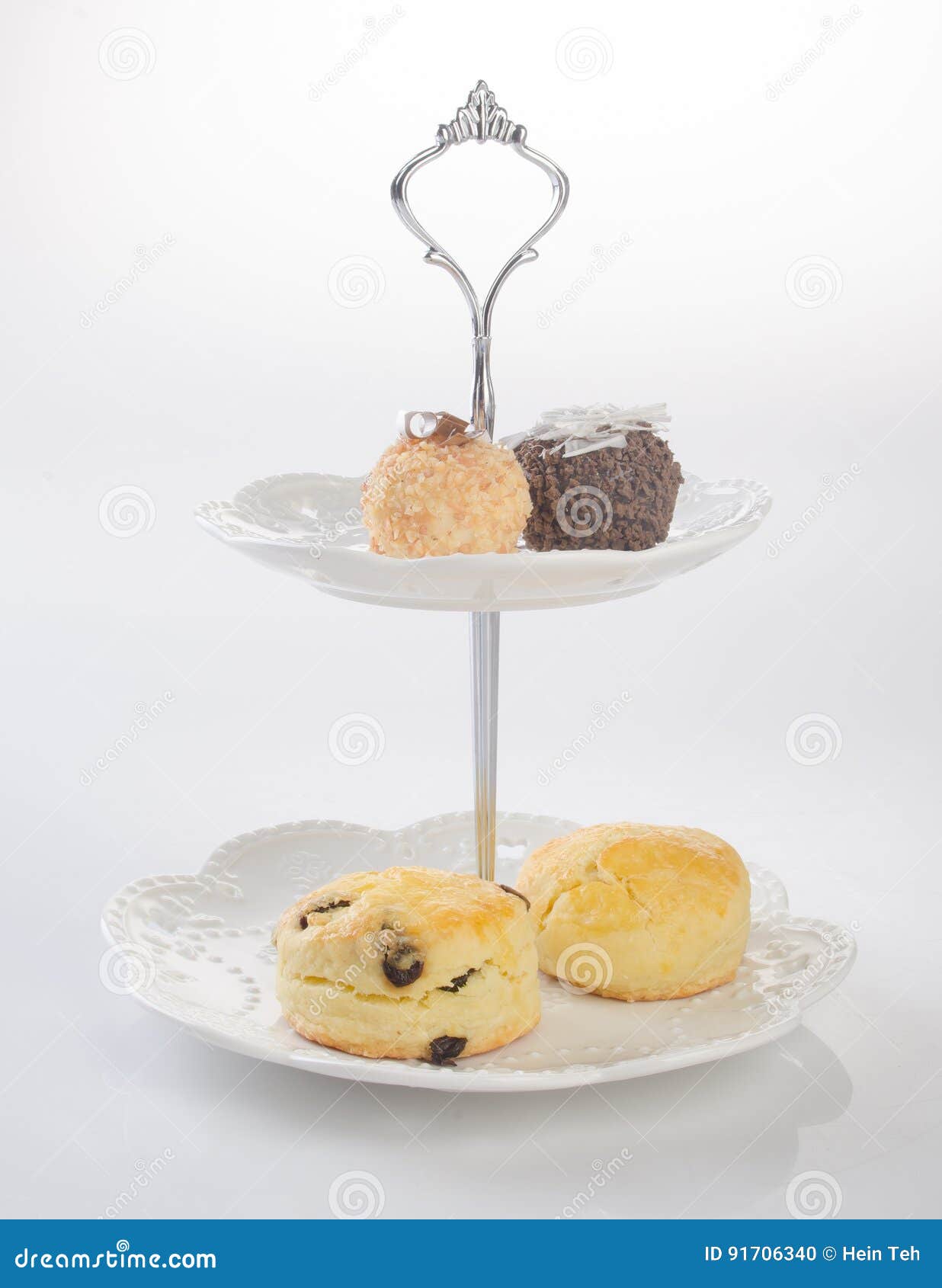 Tray Or Serving Tray With Dessert On Background. Stock Photo