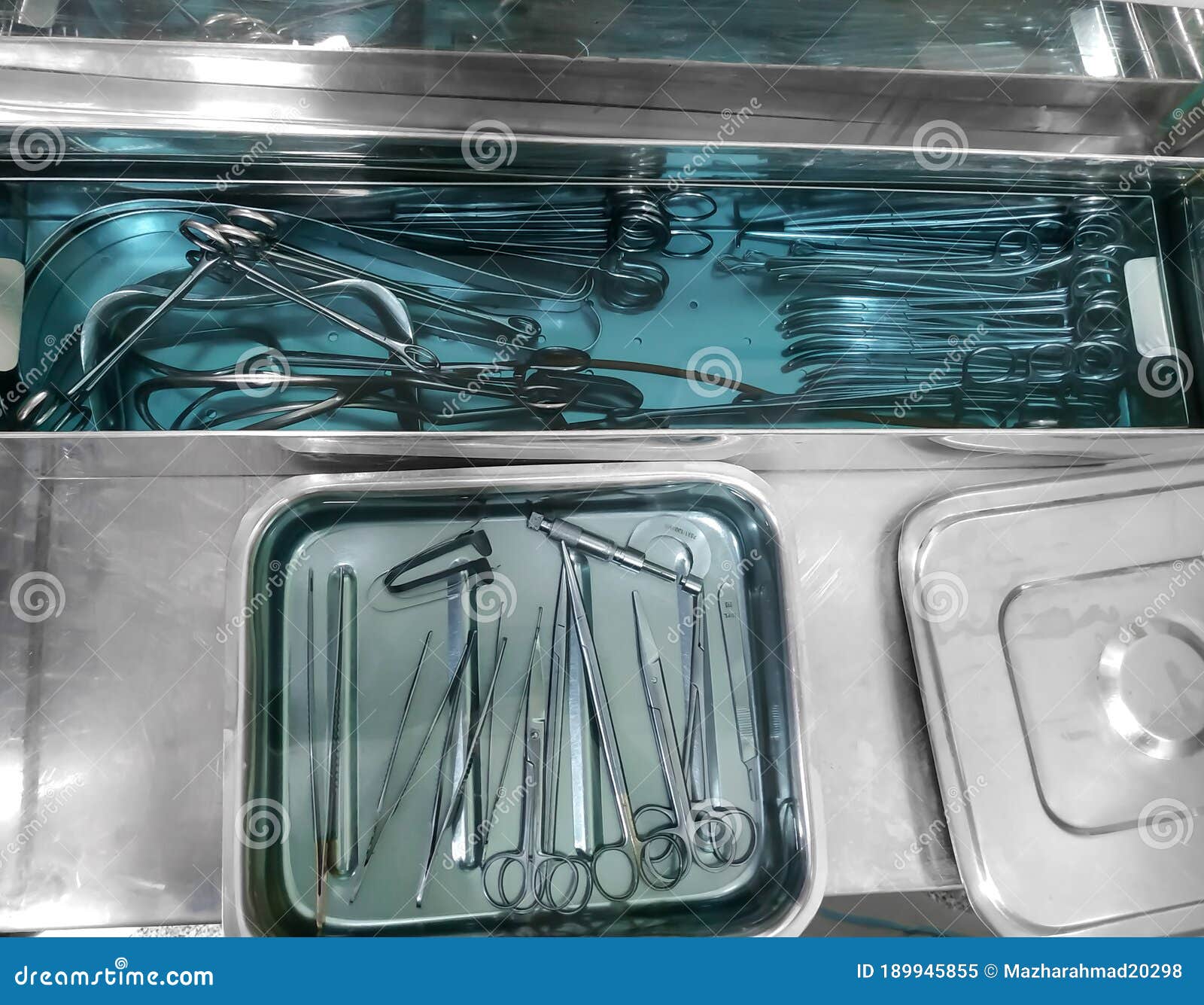 A Tray for Surgical Instruments Contains Various Assorted Instruments
