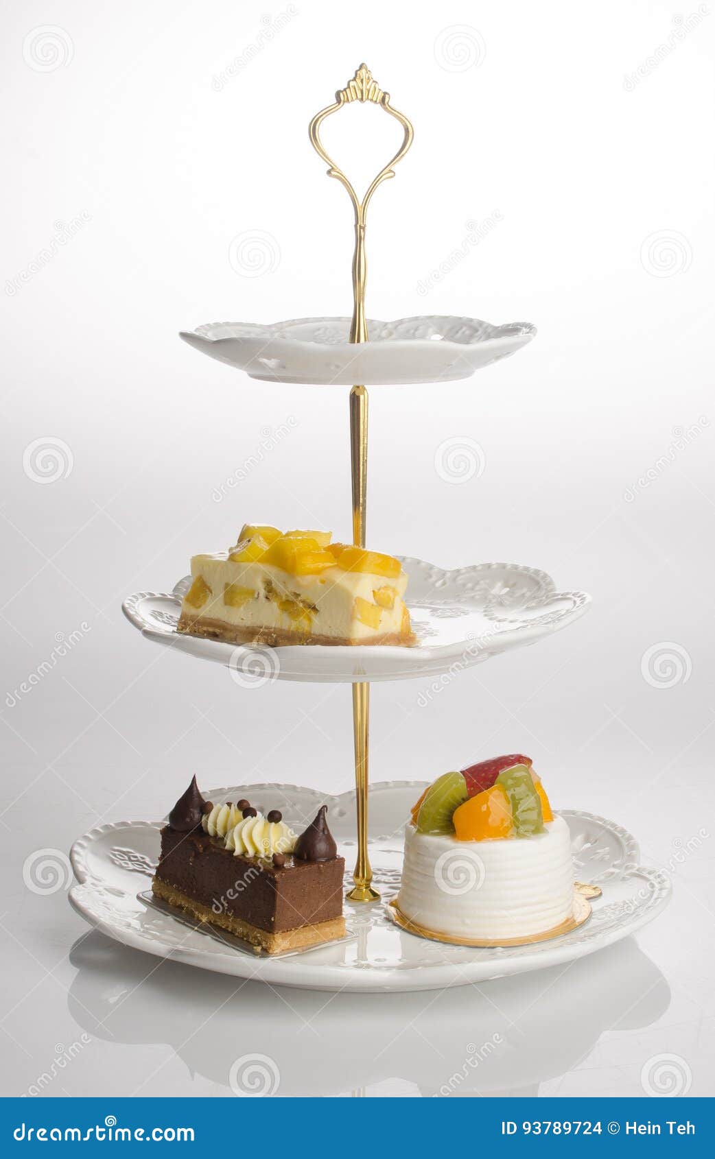 Tray or Three Tier Serving Tray with Dessert. Stock Photo Image of