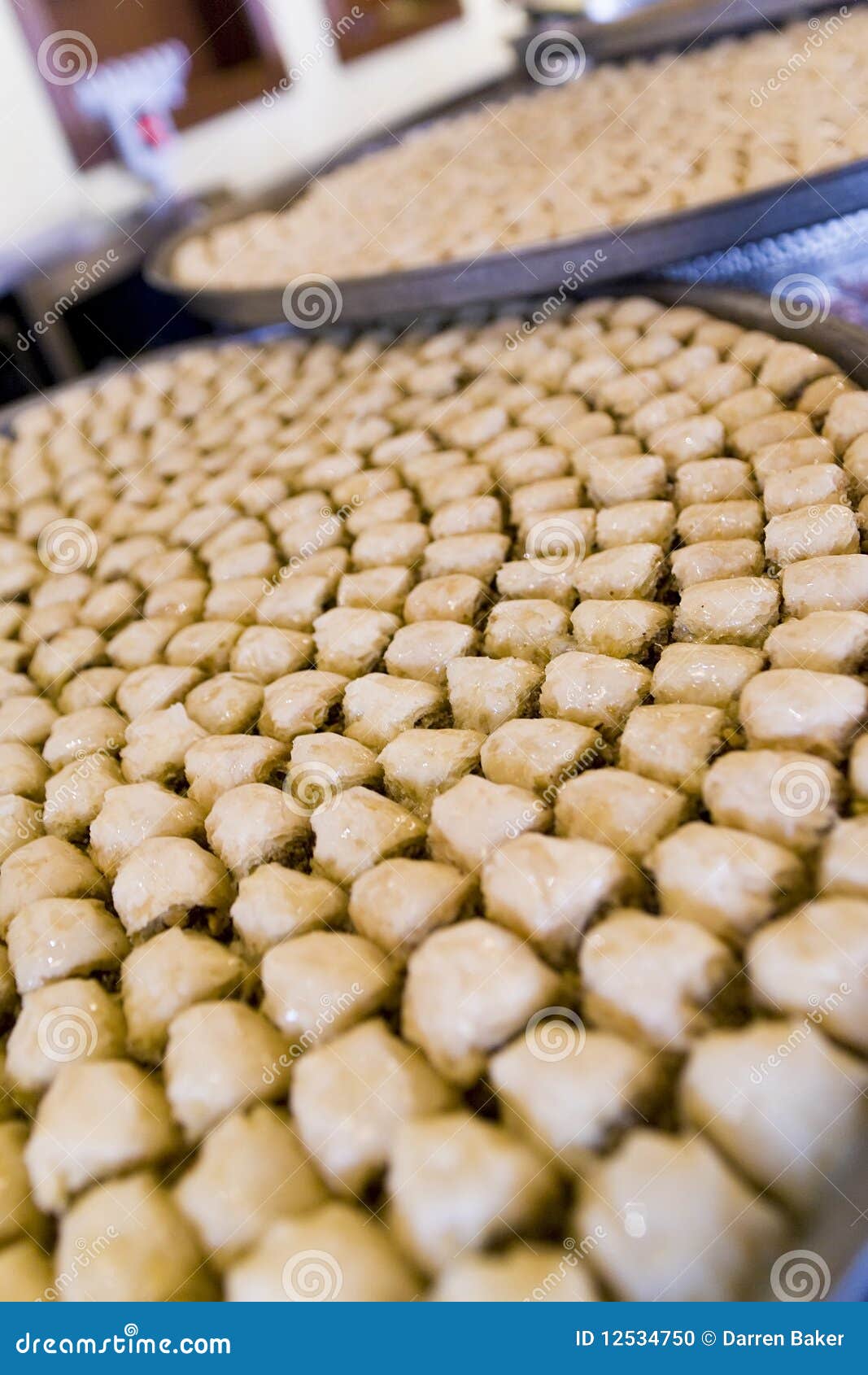 trays of baklava pastries in an arabic restaurant