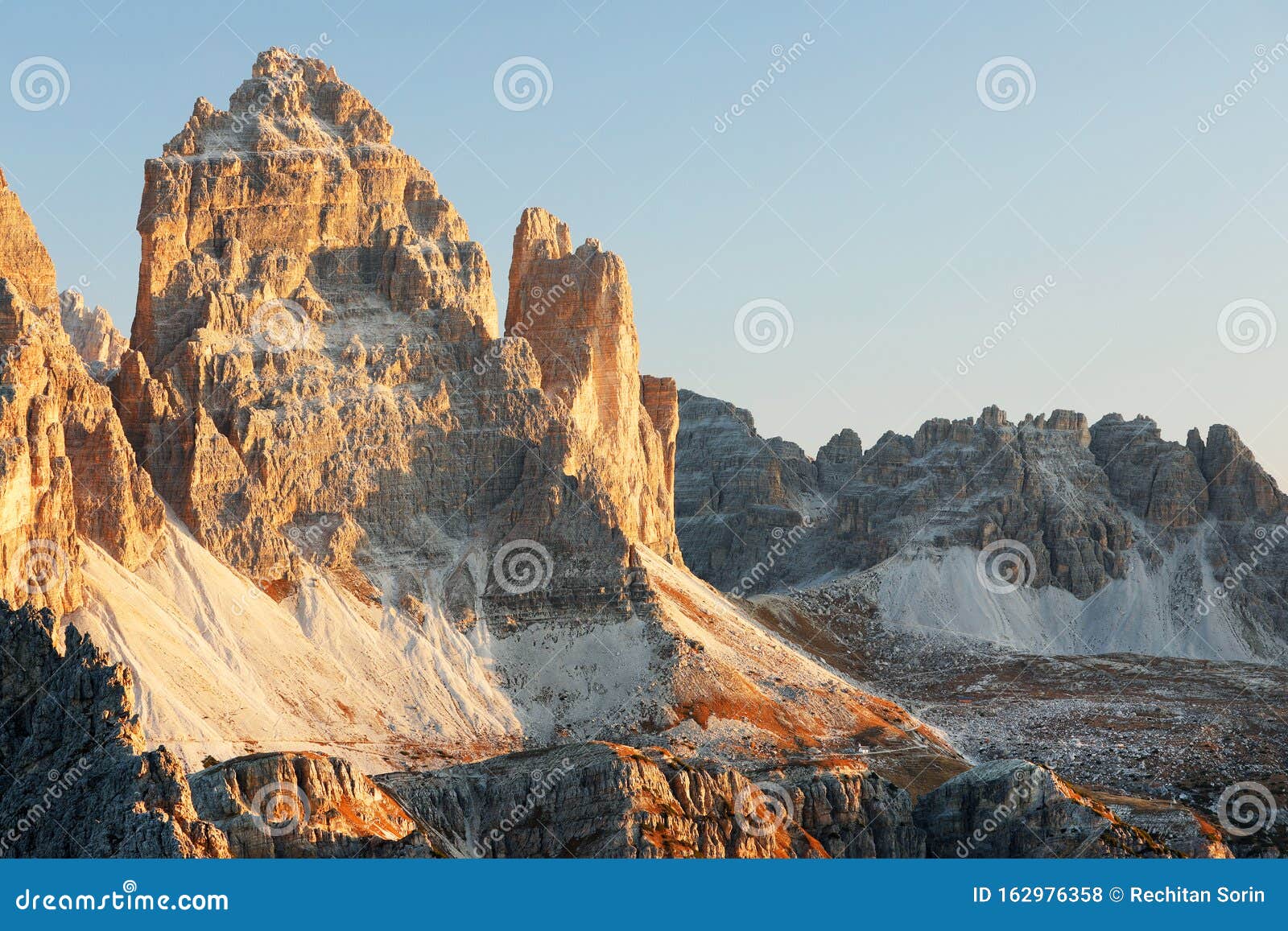 tre cime - three peaks di lavaredo - drei zinnen, are three of the most famous peaks of the dolomites, in the sesto dolomites.