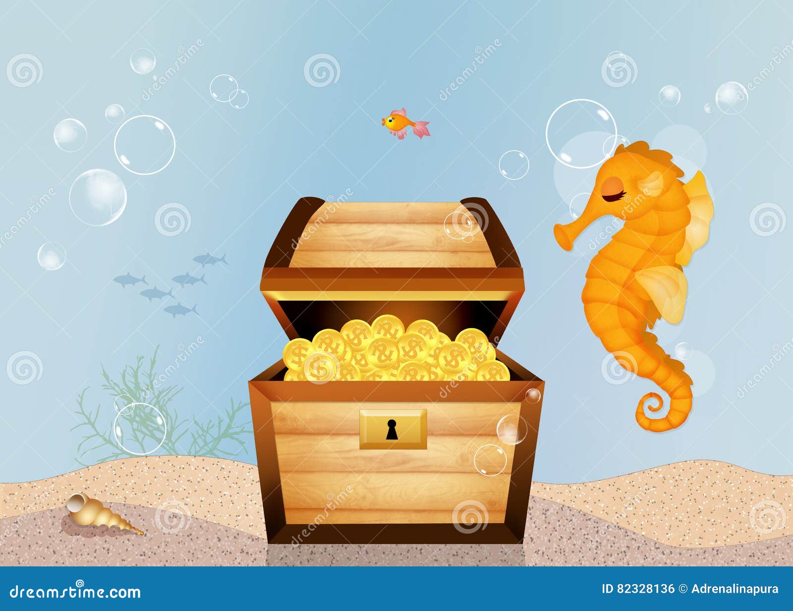Treasure Chest on the Bottom of the Sea Stock Illustration
