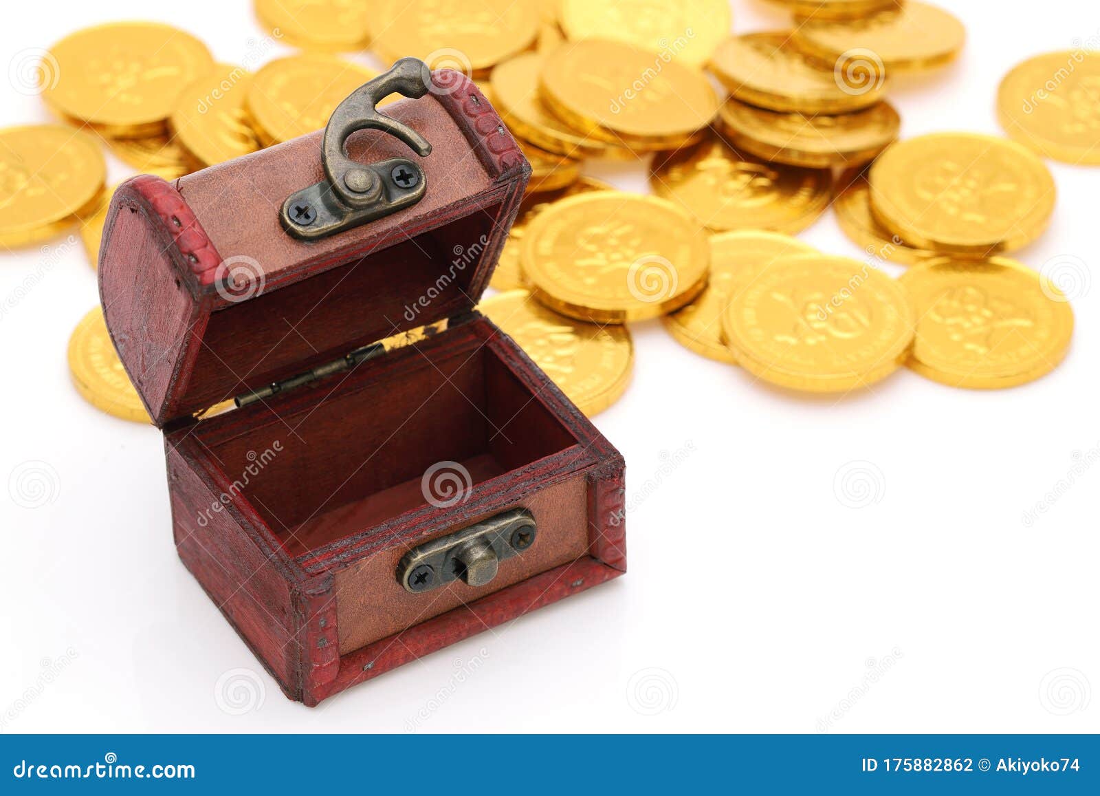 Treasure Chest with Gold Colored Coins Stock Photo Image of metal