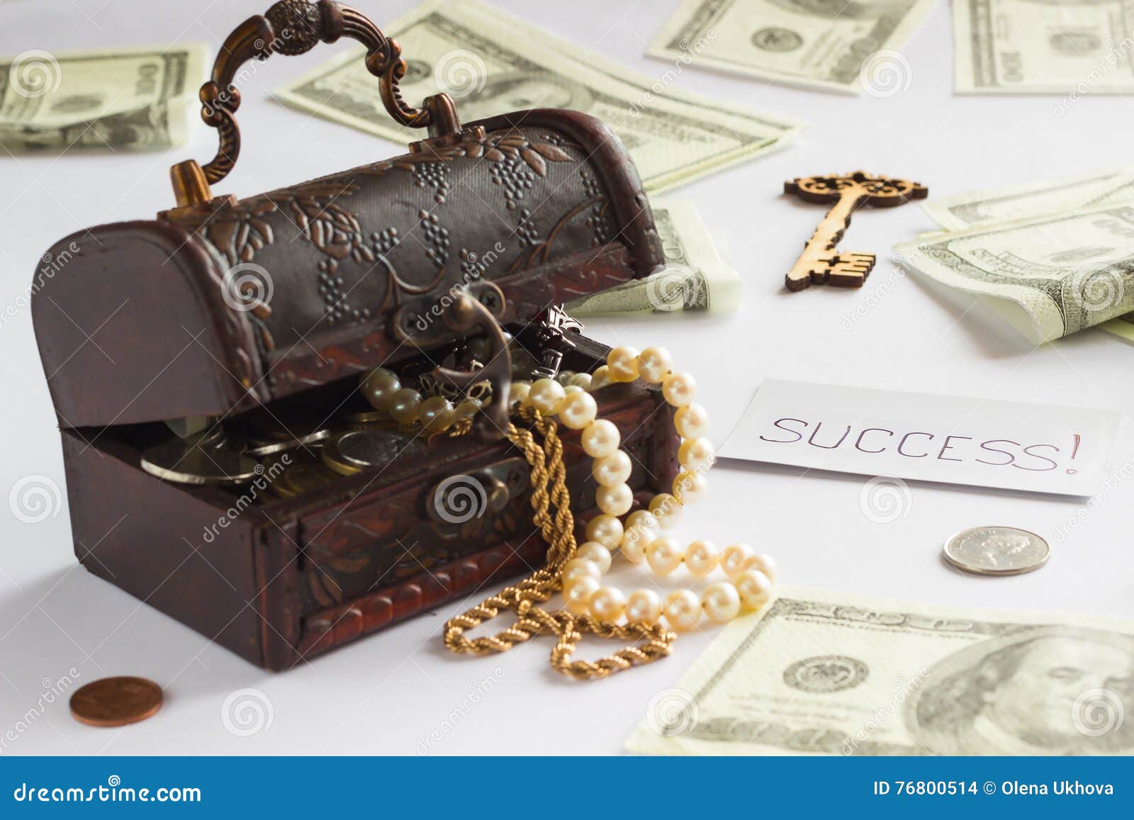Treasure Chest. Icon Key and the Card with Word Stock Photo Image of