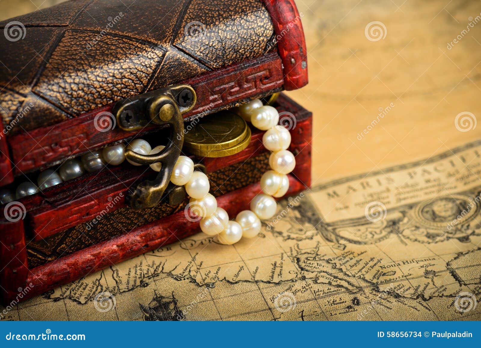 Treasure chest on old map stock photo. Image of glitter 58656734