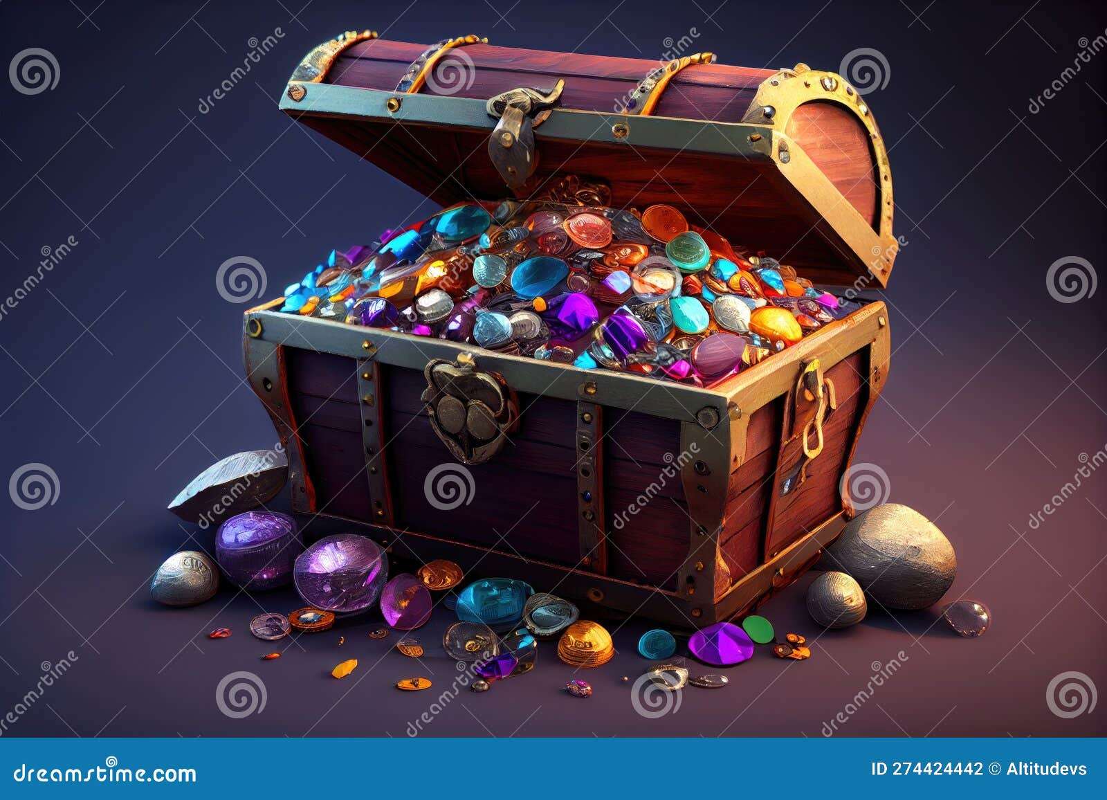 Treasure Chest Overflowing with Coins and Gems Stock Illustration