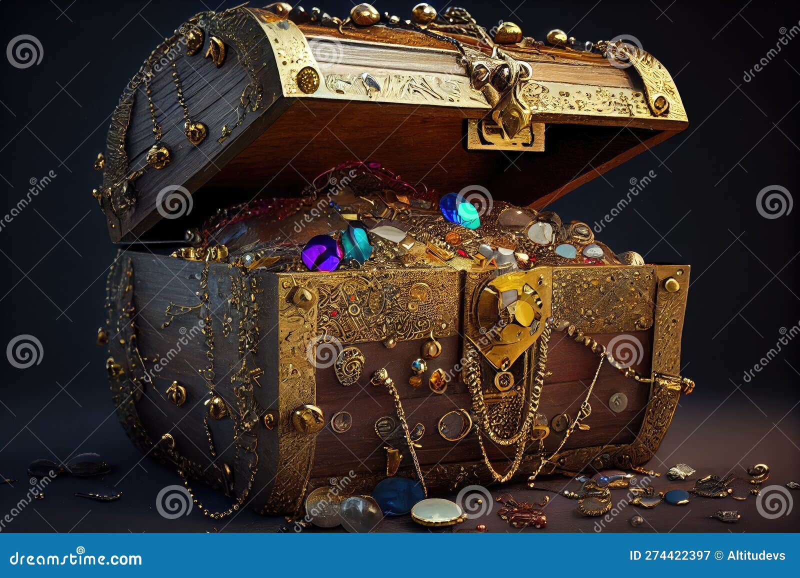 Treasure Chest Overflowing with Gold and Jewels Stock Illustration