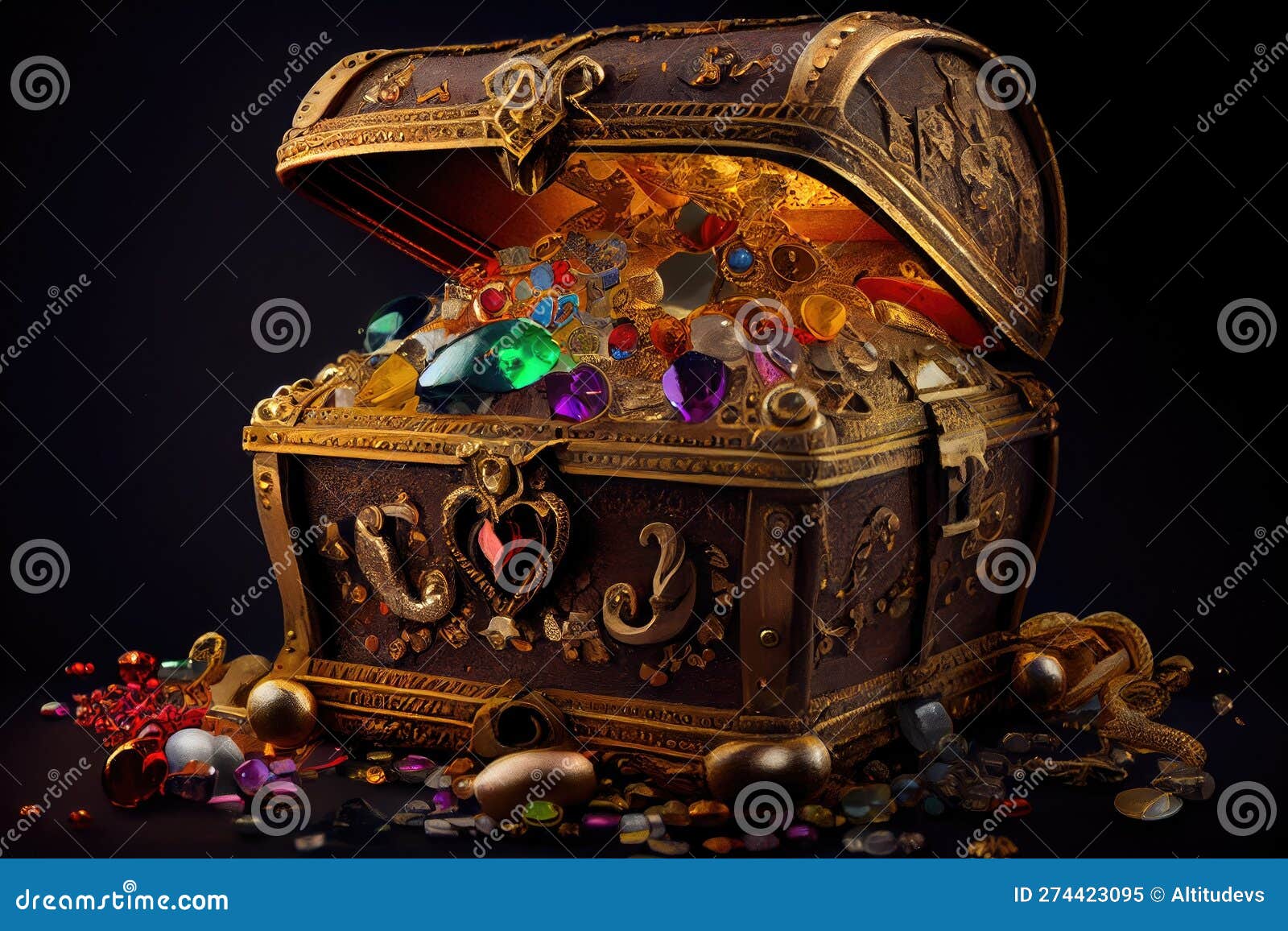 Treasure Chest Overflowing with Gold and Jewels Stock Illustration