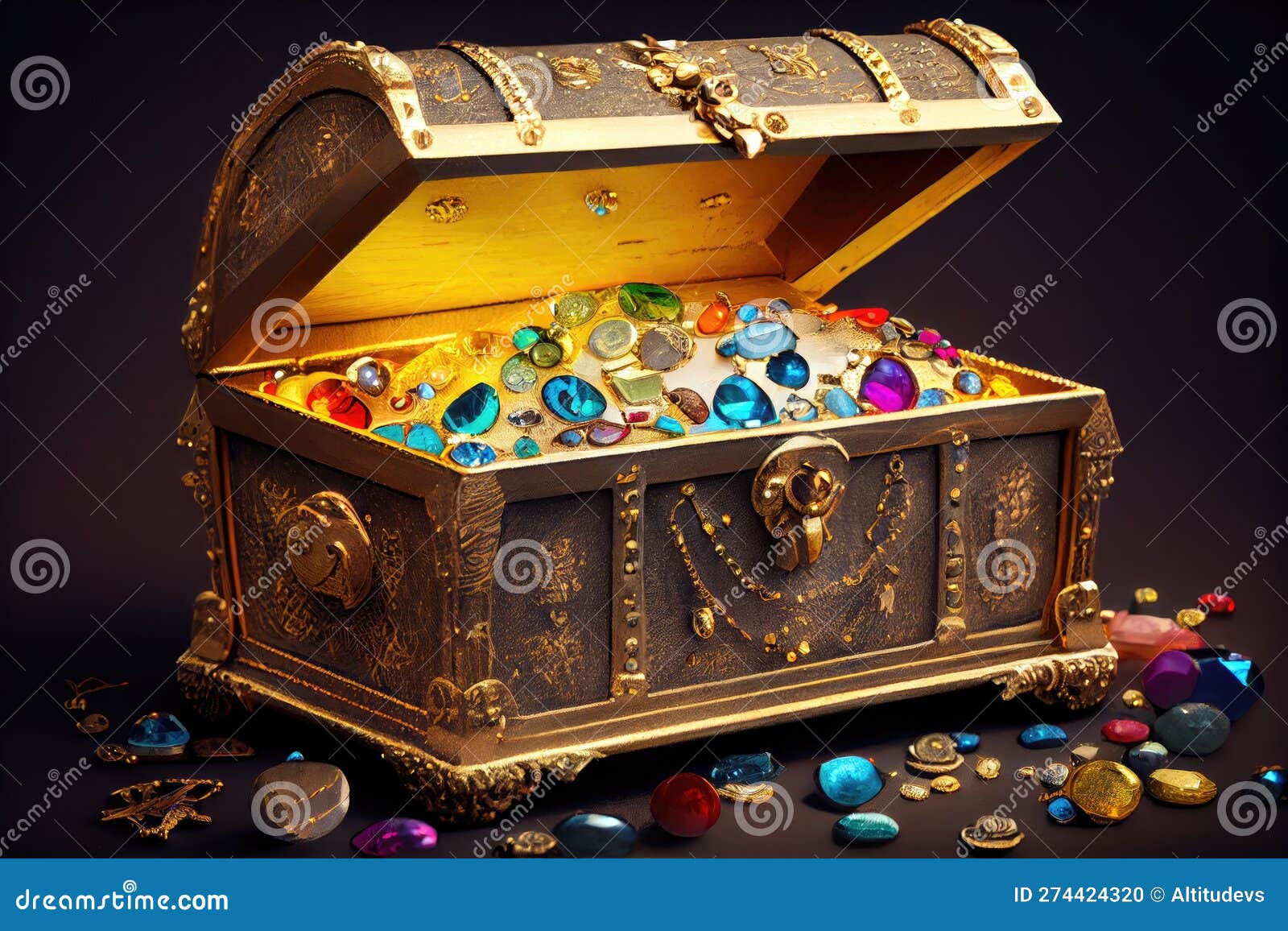 Treasure Chest Overflowing with Gold and Jewels Stock Illustration -  Illustration of ship, pirate: 274424320