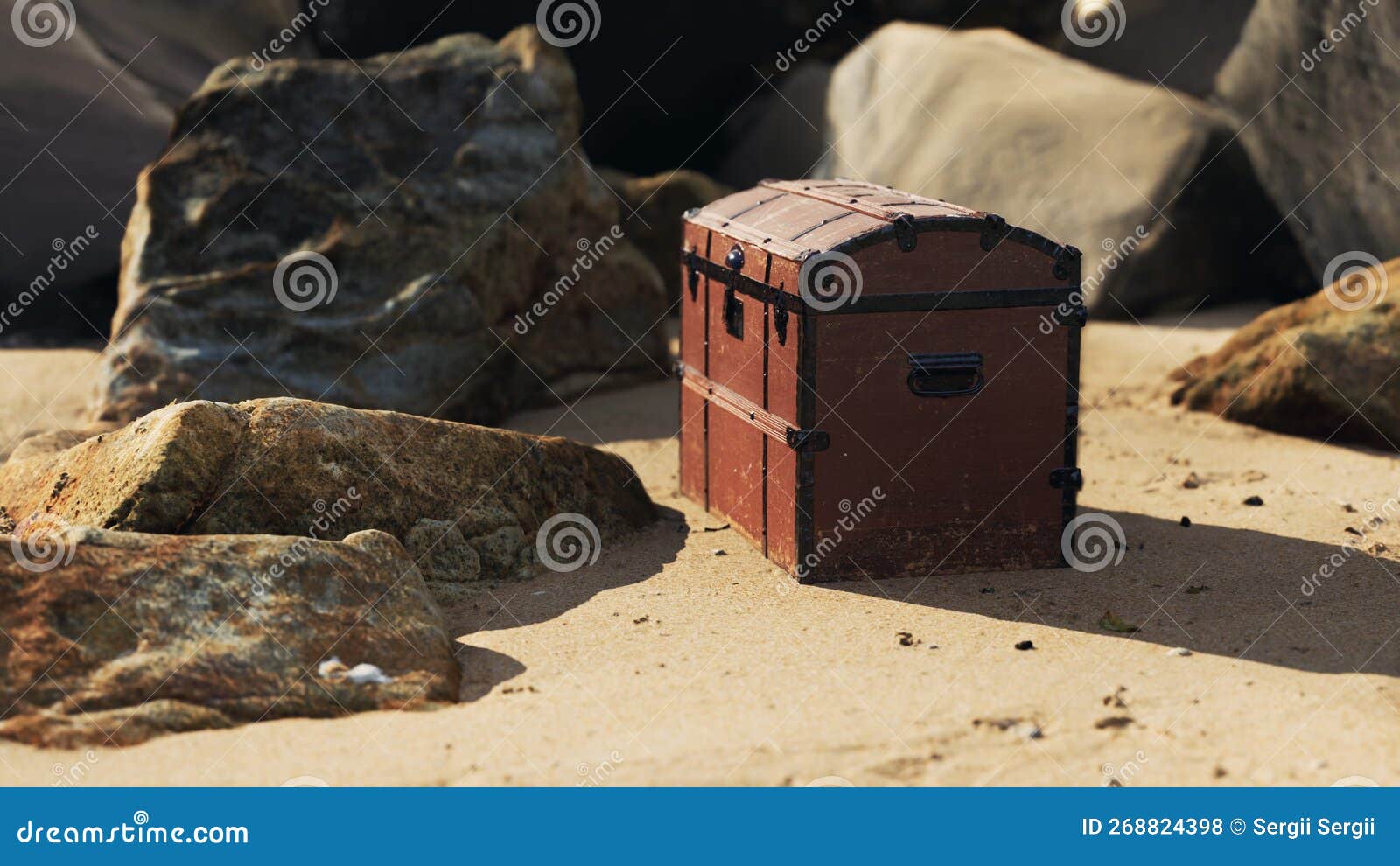 Treasure Chest in Sand Dunes on a Beach Stock Photo Image of buried