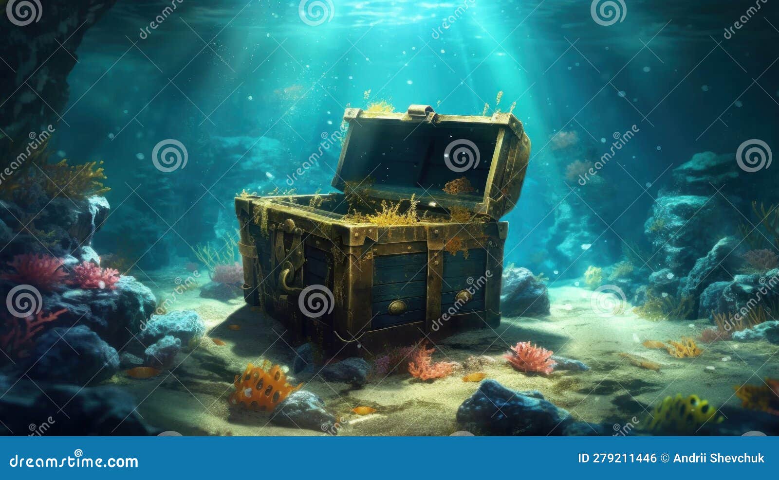 Treasure Chest in the Sea. Underwater World Stock Illustration