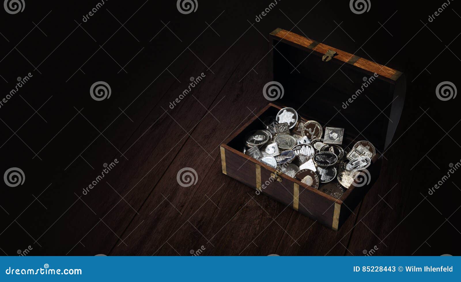 Treasure Chest with Silver Coins Stock Image Image of background