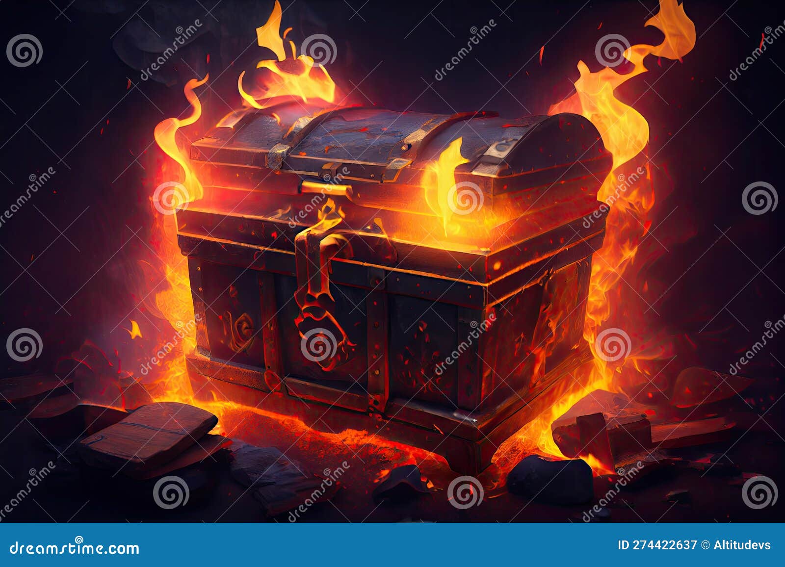 Treasure Chest Surrounded by Flames, Adding an Element of Danger To the