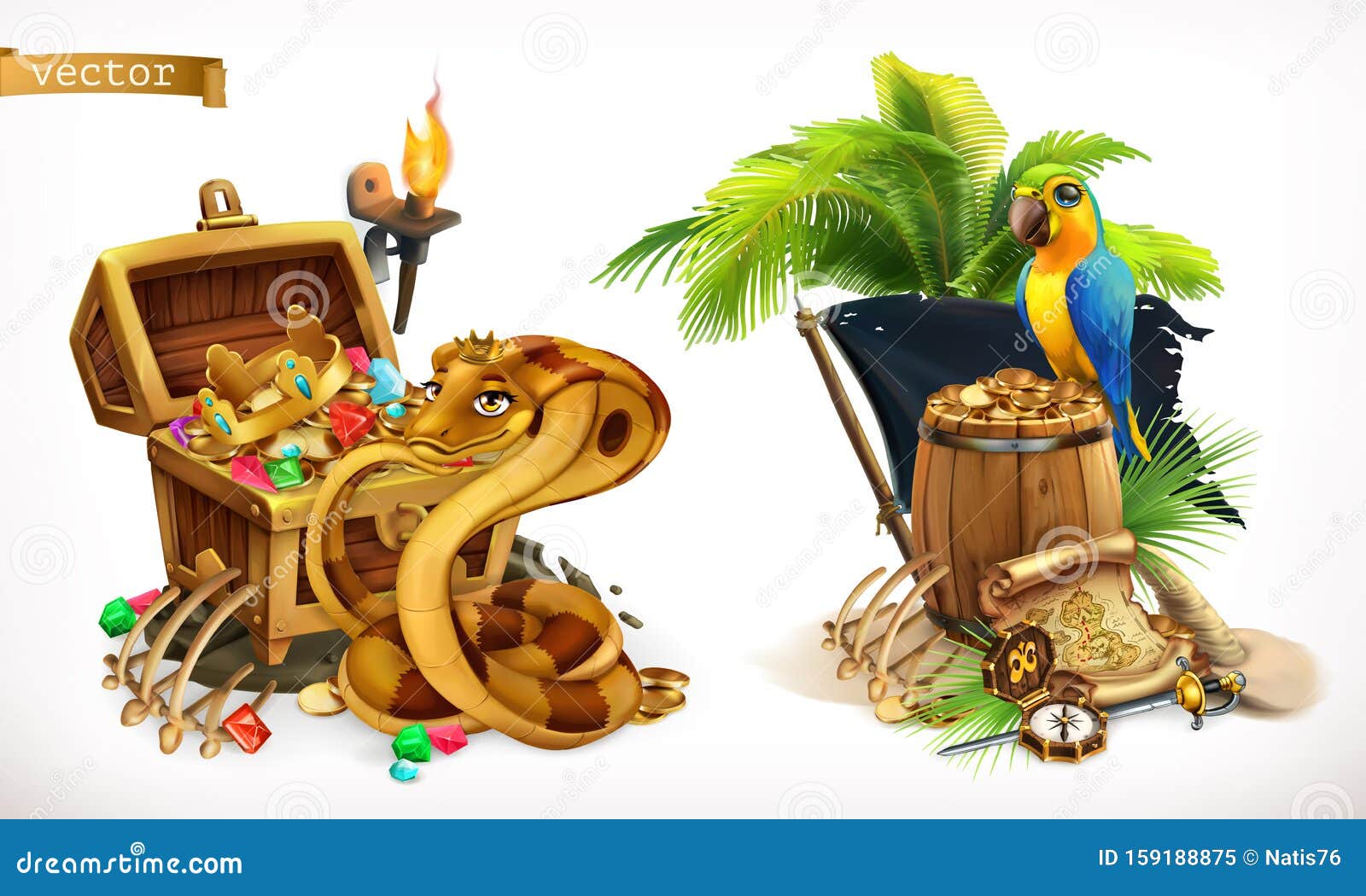 treasure hunt and adventure. game logo 3d  icon set