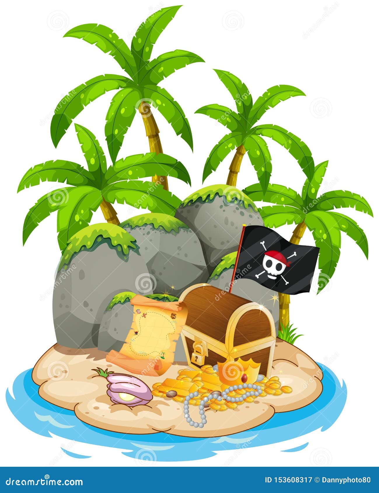 Treasure on Island Beach Scene Stock Vector - Illustration of white ...