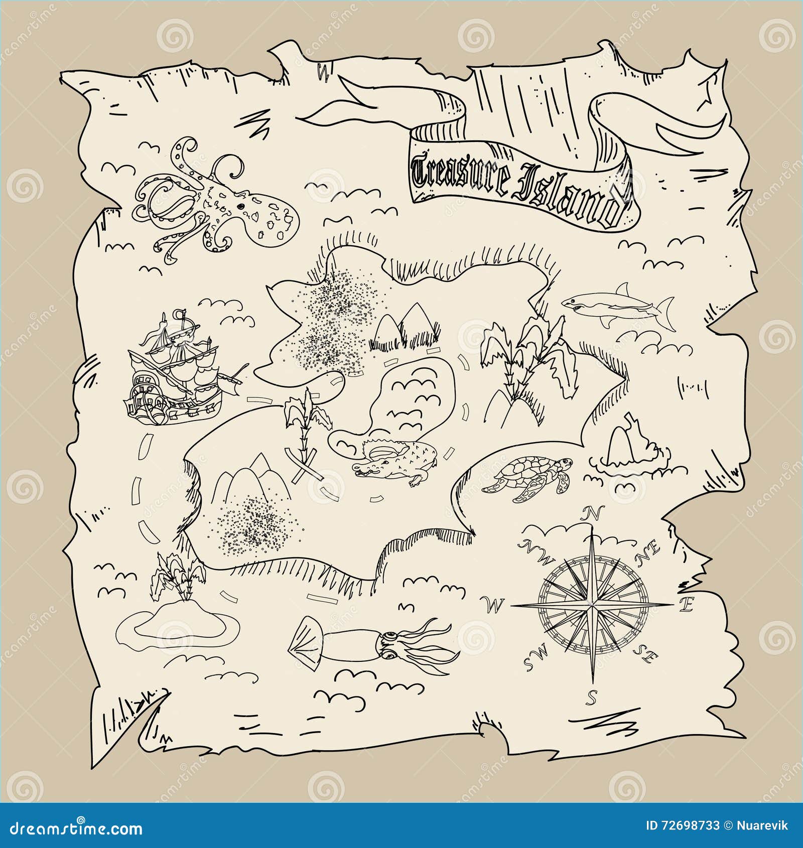 treasure island map kids coloring page stock illustration illustration of banner palm 72698733