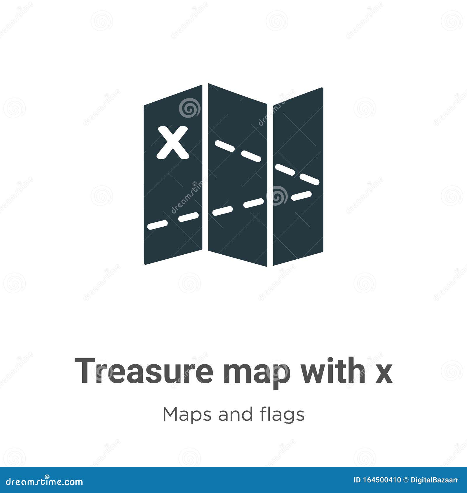 Treasure Map with X Vector Icon on White Background. Flat Vector Treasure Map with X Icon Symbol