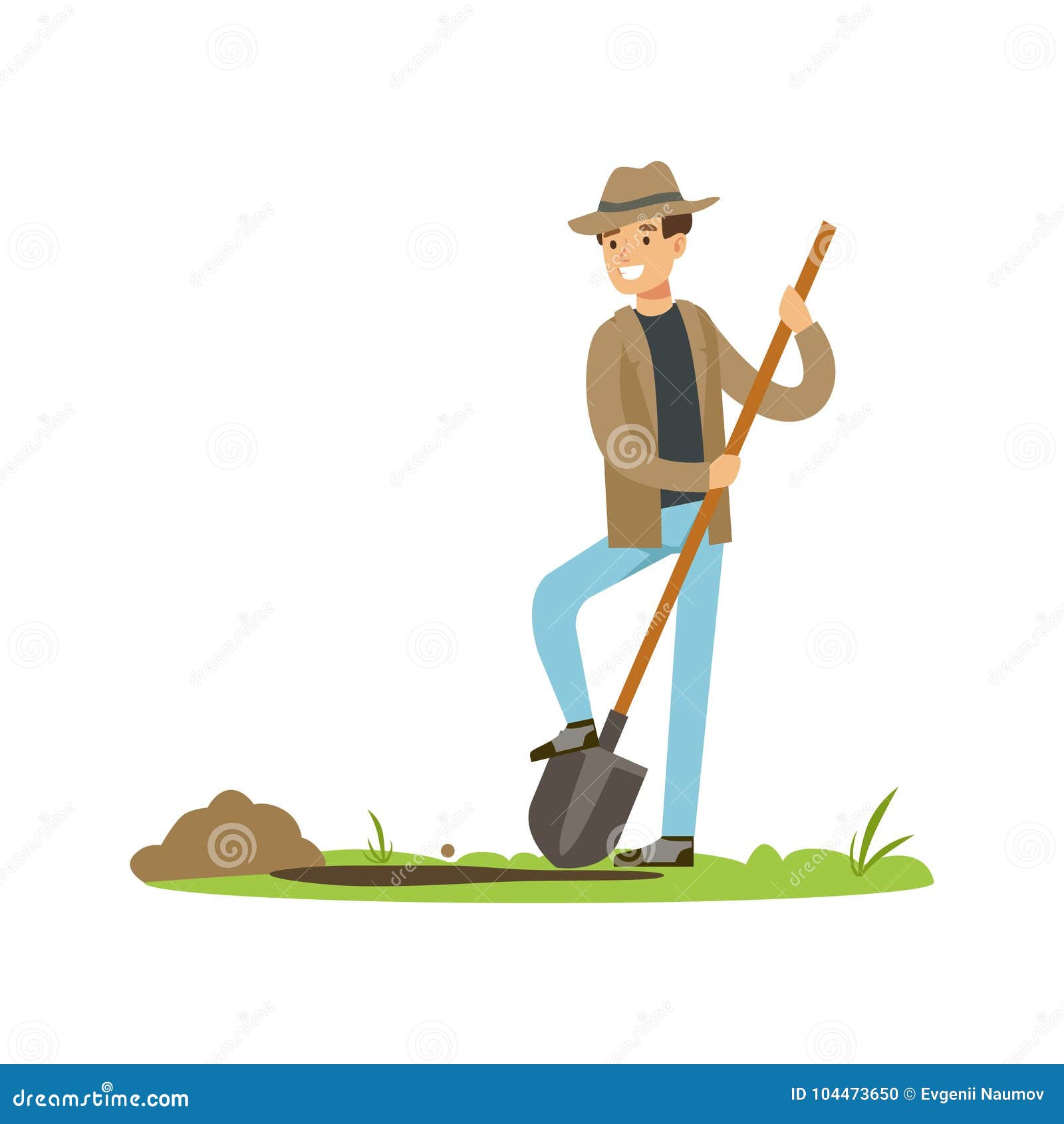 Treasure Seeker with Shovel in Search for Buried Treasure Stock Vector ...