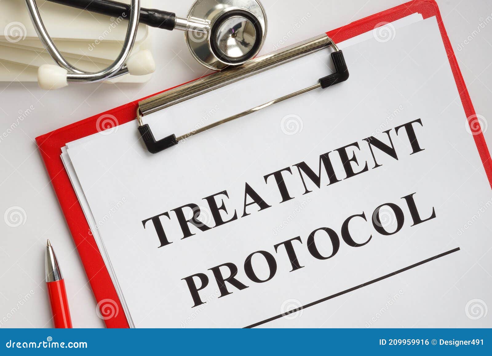 treatment protocol or guidelines and stethoscope in the hospital.