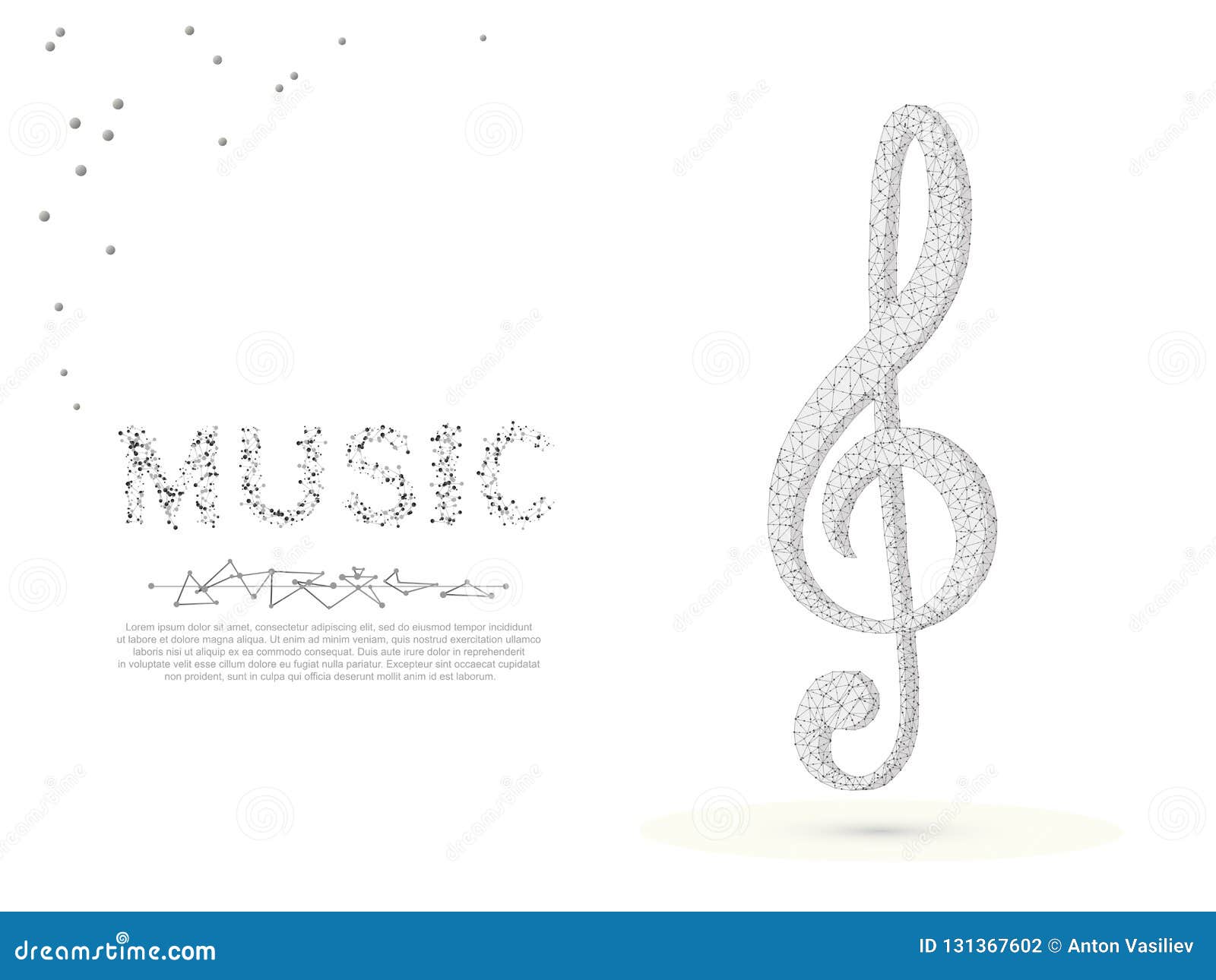 treble clef. incandescent lamp. low poly wireframe  polygonal image with destructing s. music