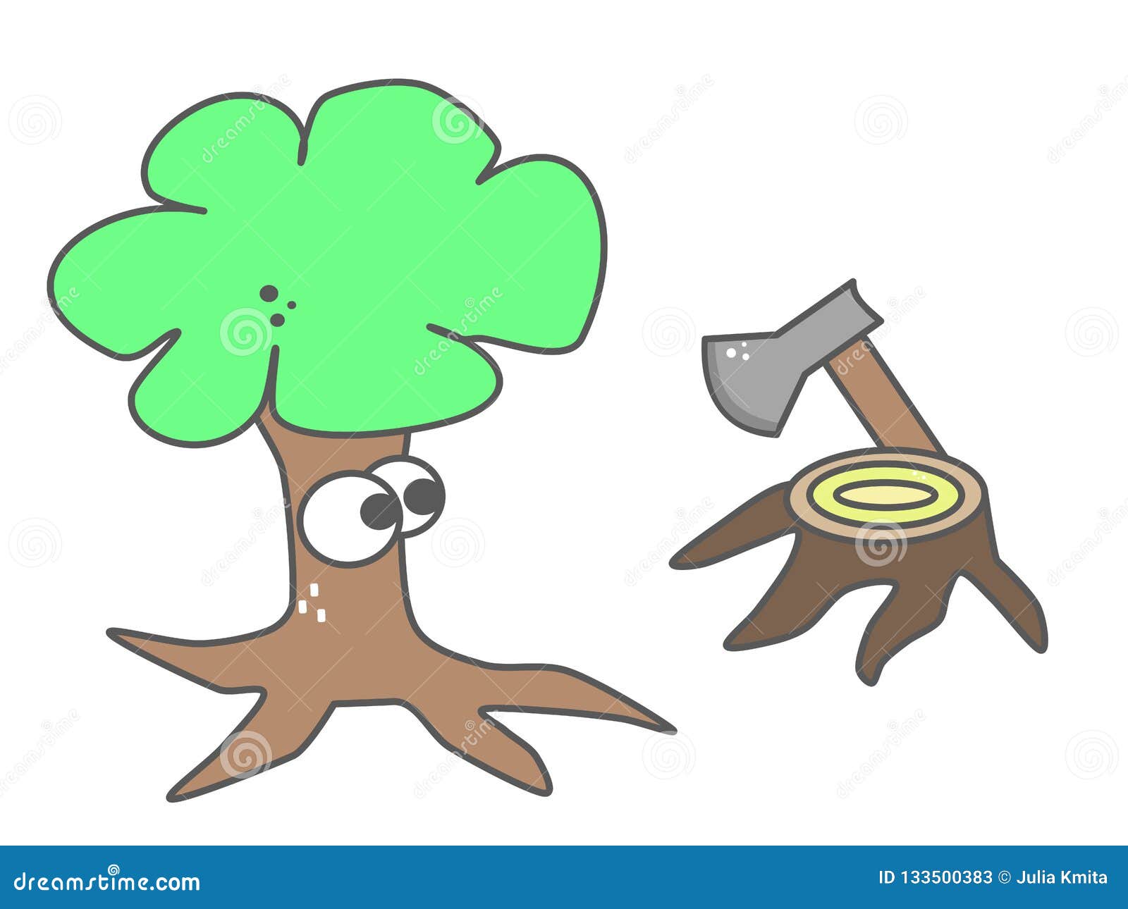 Tree With Axe Comic Cartoon RoyaltyFree Stock Photography