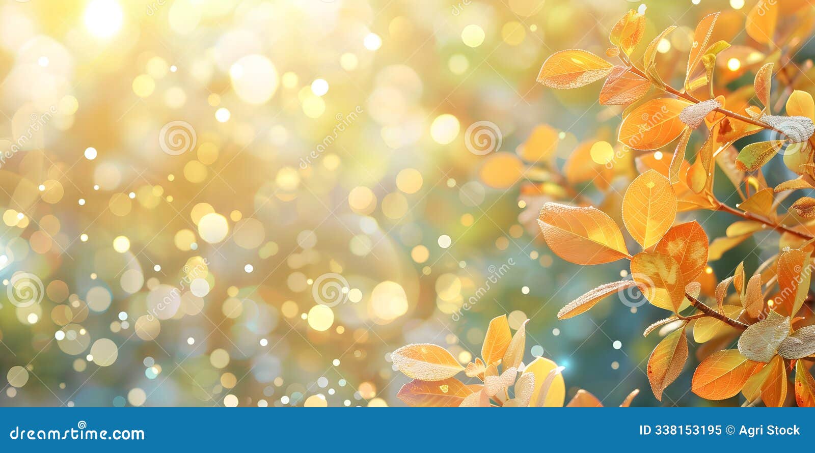 a tree branch with orange and yellow leaves scattered in sunlight creating a cozy feel