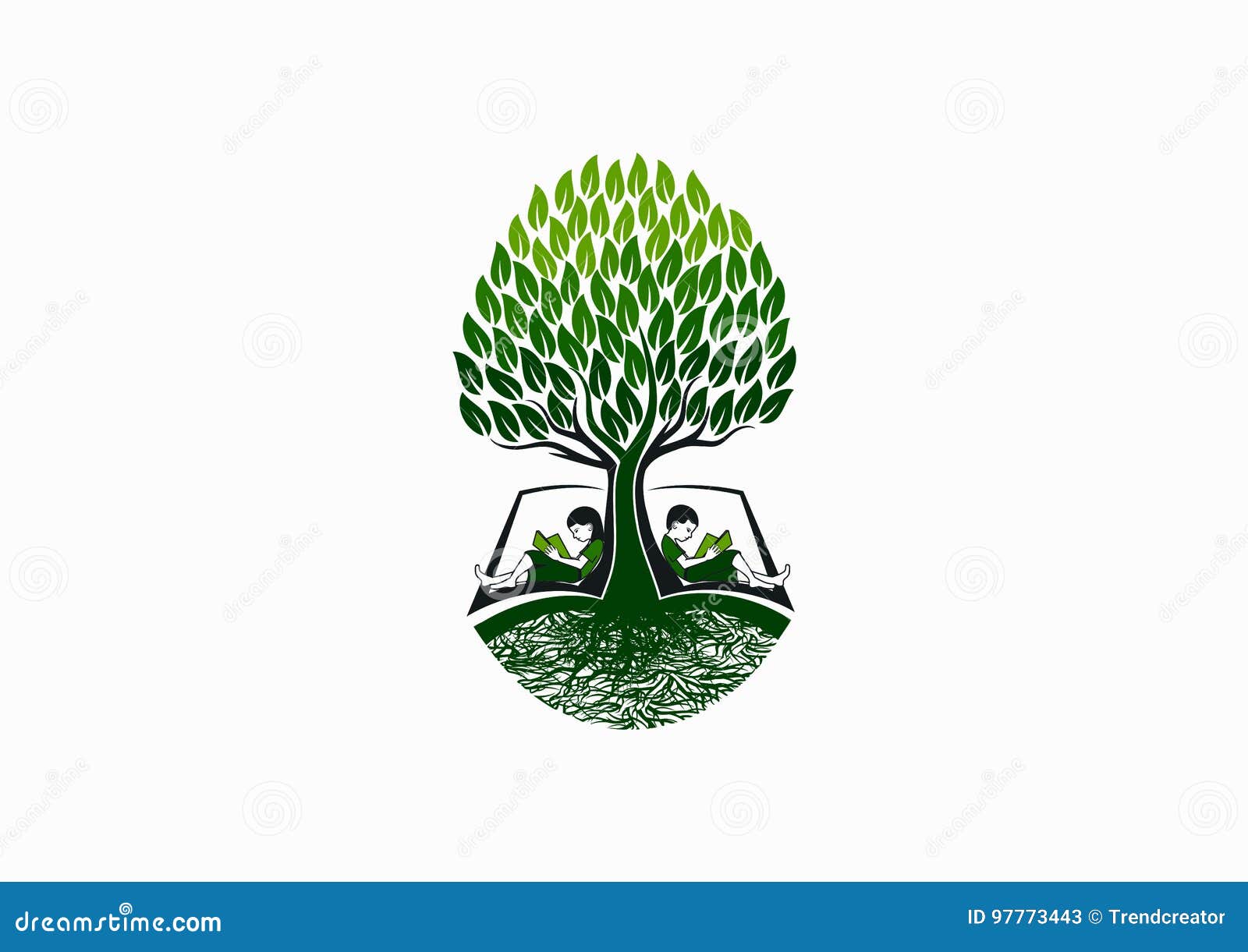 tree education logo, early book reader icon, school knowledge  and nature childhood study concept 