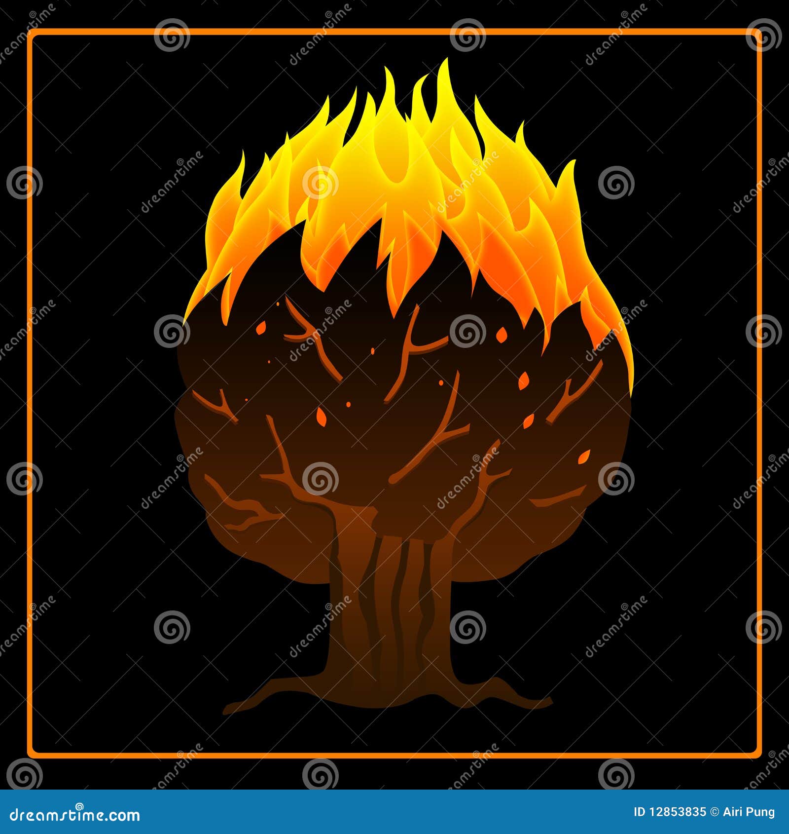 Tree on fire icon. Tree on fire artistic vector icon on the black background.. Can be used in a wide range of concepts.