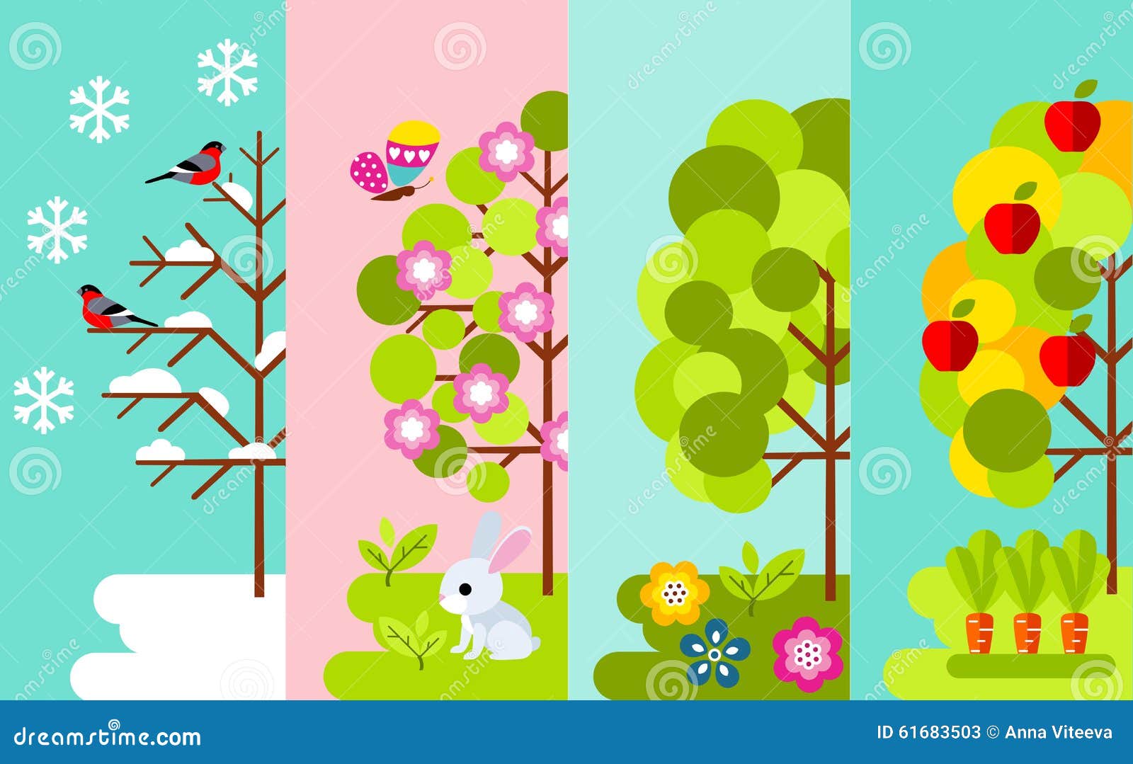 Tree in Four Seasons - Spring, Summer, Autumn, Winter. Stock Vector -  Illustration of natural, four: 61683503