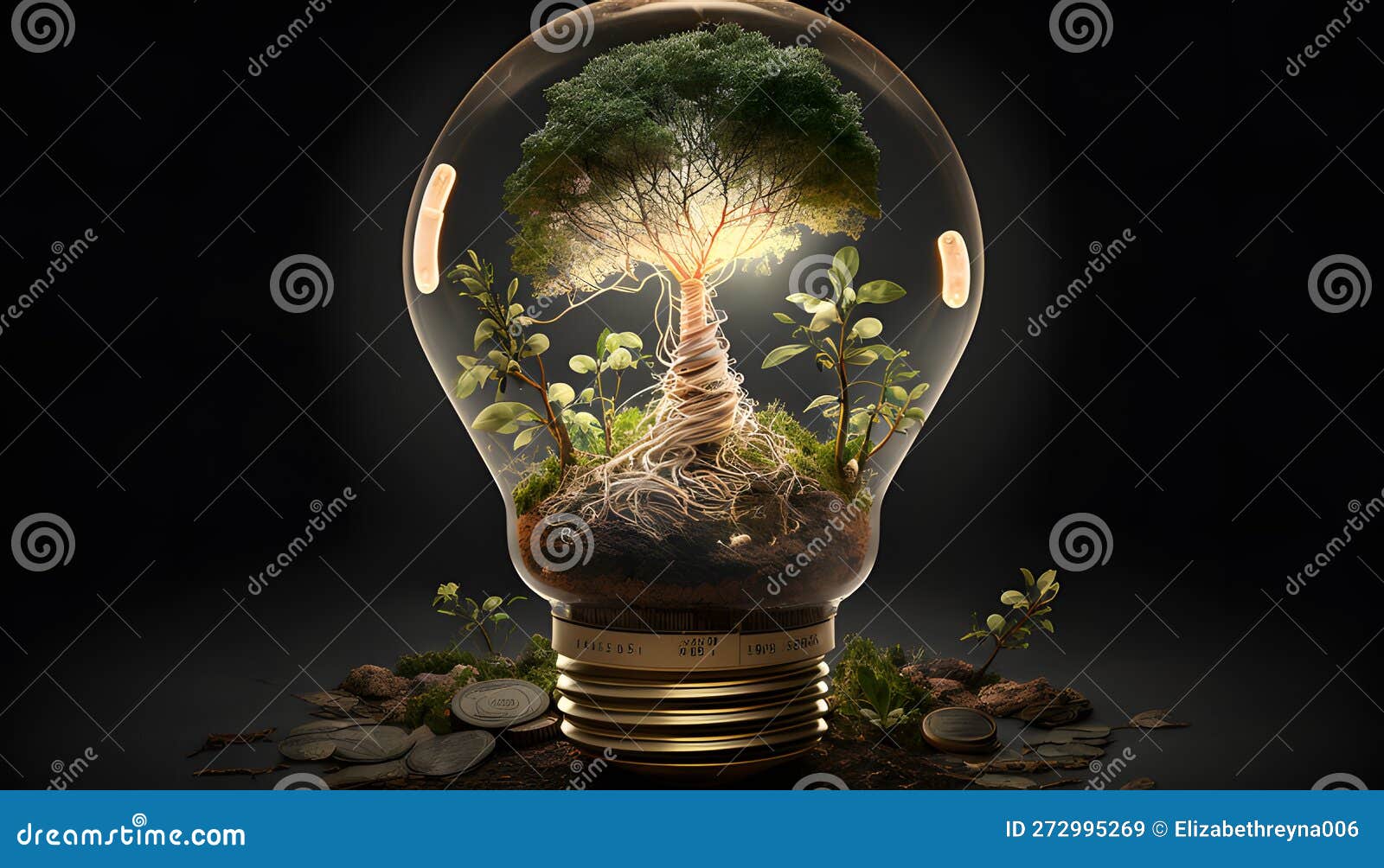 A Tree Growing in an Energy Efficient Light Bulb, the Concept of