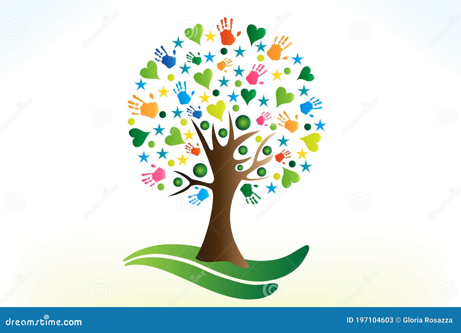 tree hearts and hands print people figures logo  image