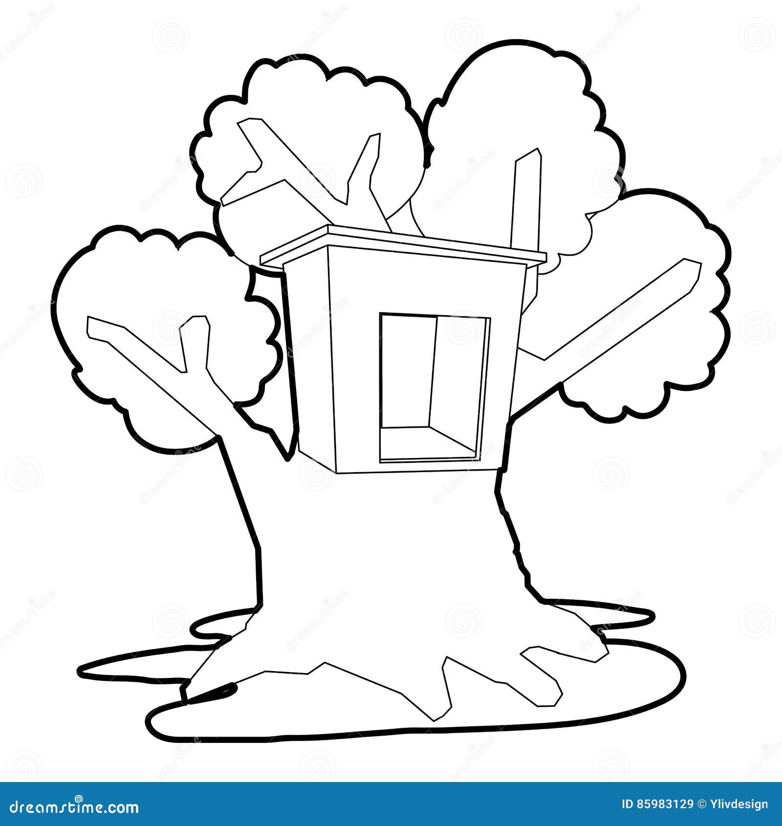 Tree House Icon, Outline Style Stock Vector Illustration of front